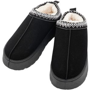 Women's Black Contrast Print Suede Plush Lined Snow Boots for Winter - Main View