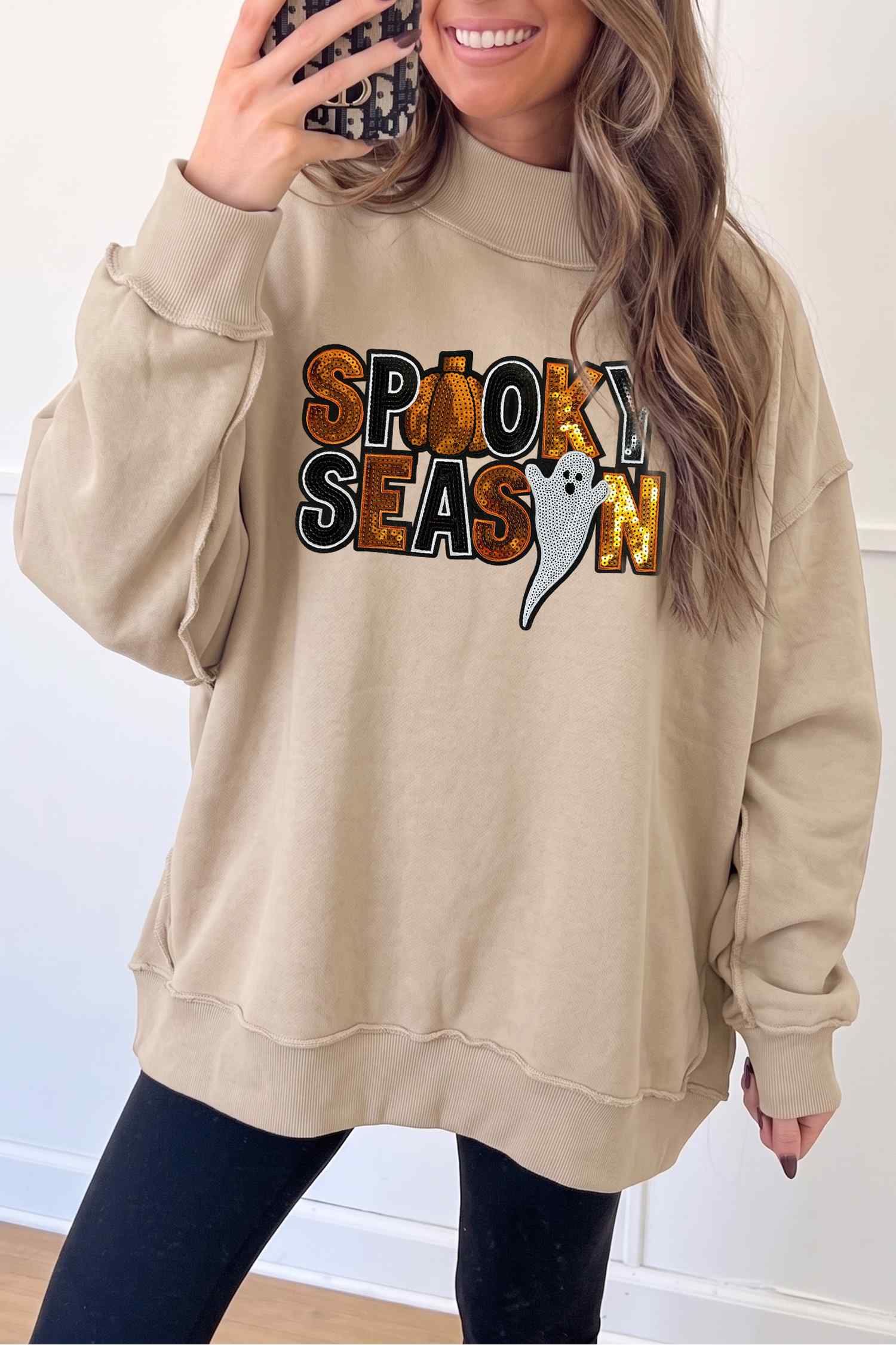 Spooky Season Graphic Sweatshirt, Women's Casual Long Sleeve - Detail View 5 Spooky Season Graphic Sweatshirt, Women's Casual Long Sleeve - Detail View 5