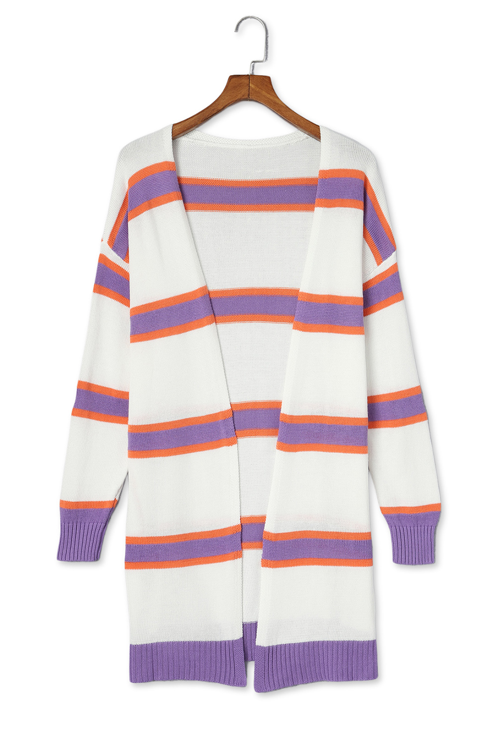 Casual Striped Knit Cardigan, Women's Long Sleeve Layering - Detail View 8 Casual Striped Knit Cardigan, Women's Long Sleeve Layering - Detail View 8