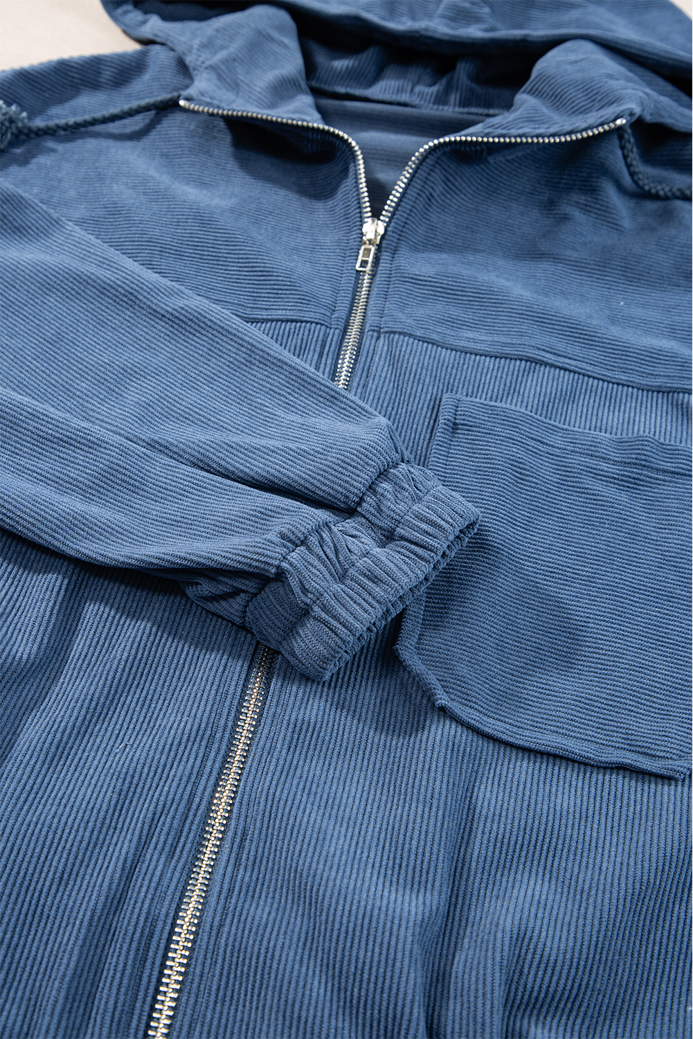 Women's Jacket, Real Teal, Corduroy, Hooded, Zip-Up, Drawstring, Fall/Autumn, Casual Style, Solid Color, Trendy, Versatile, Premium Material, Outerwear, Best Sellers - Detail View 10 Women's Jacket, Real Teal, Corduroy, Hooded, Zip-Up, Drawstring, Fall/Autumn, Casual Style, Solid Color, Trendy, Versatile, Premium Material, Outerwear, Best Sellers - Detail View 10