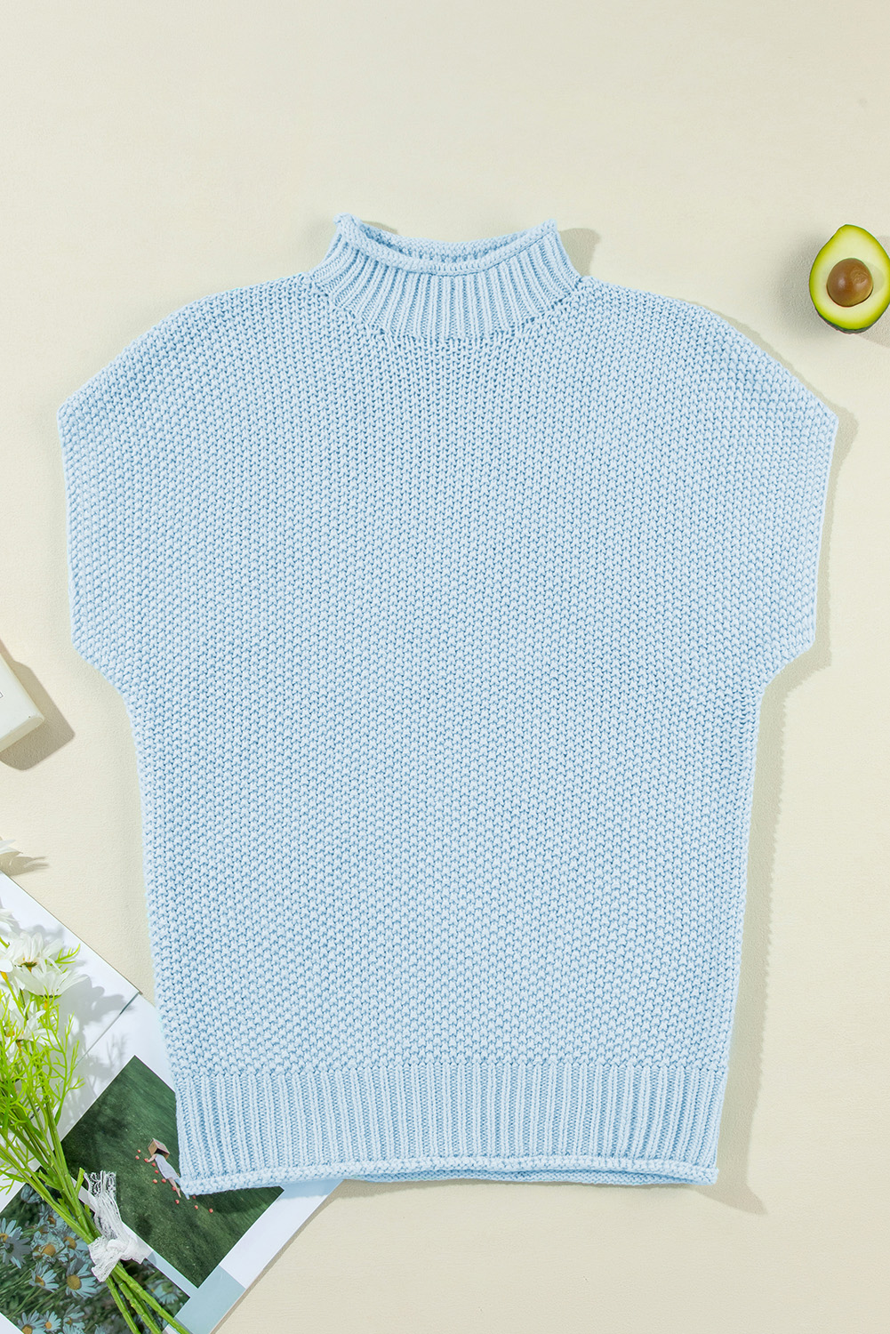 Casual Chic Short Sleeve Sweater: Bat Wing Sleeves and High Neckline for a Sophisticated Look - Detail View 7 Casual Chic Short Sleeve Sweater: Bat Wing Sleeves and High Neckline for a Sophisticated Look - Detail View 7