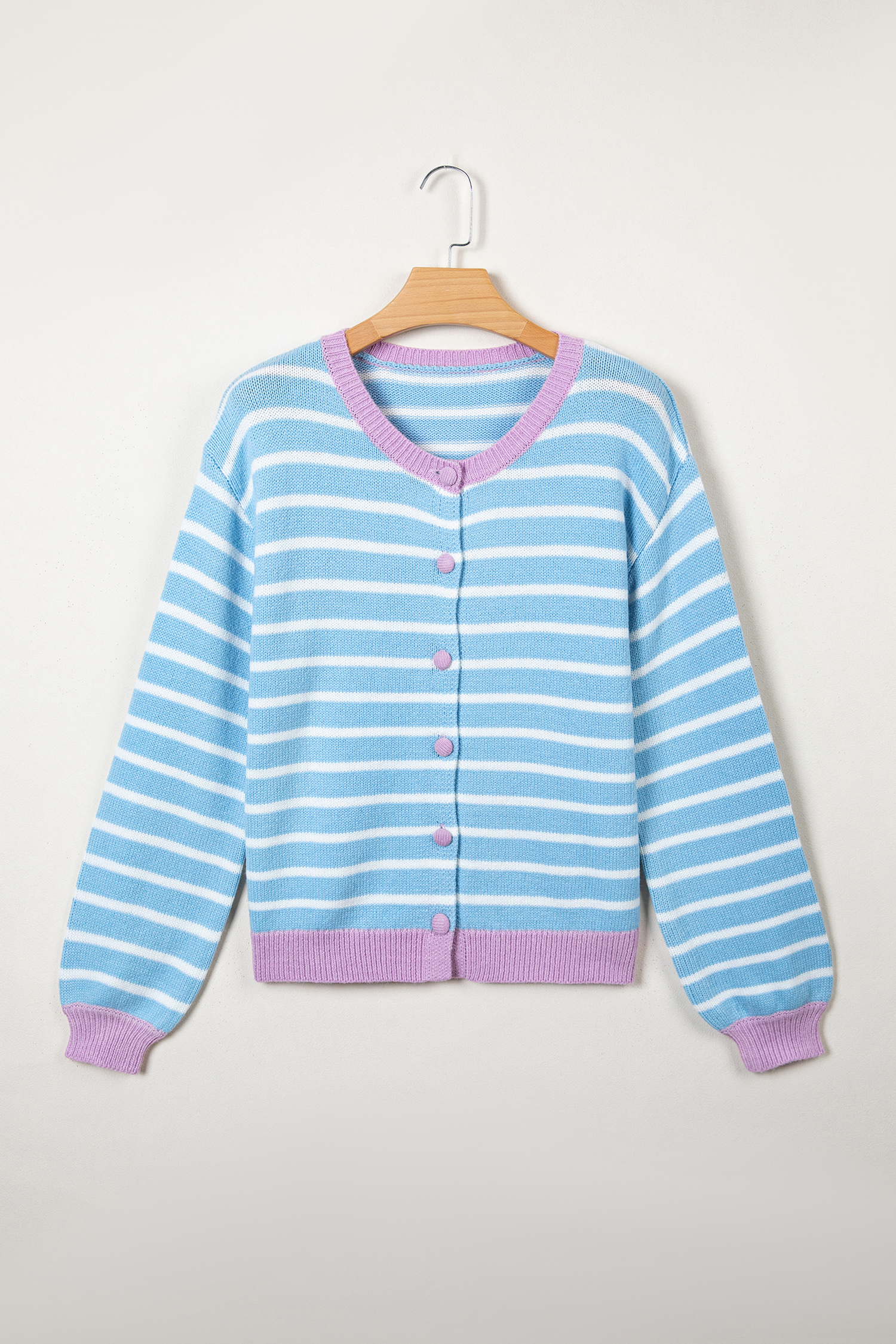 Colorblock Stripe Cardigan, Long Sleeve Round Neck Sweater - Detail View 8 Colorblock Stripe Cardigan, Long Sleeve Round Neck Sweater - Detail View 8