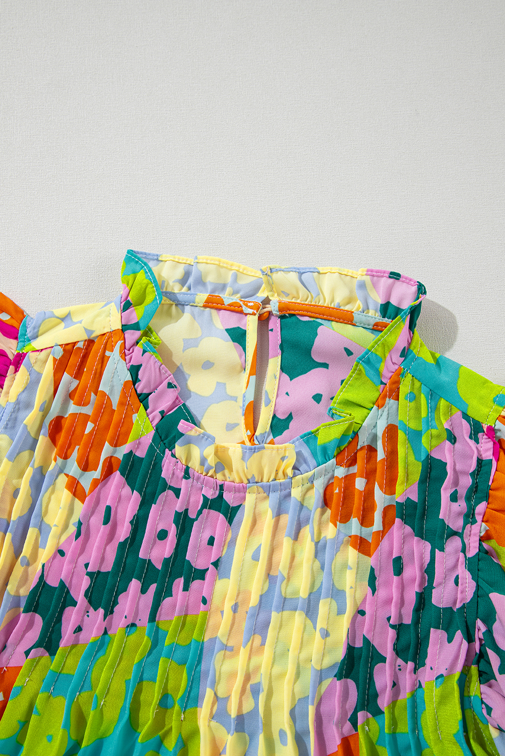 Women's Multicolour Abstract Print Pleated Flutter Sleeve Blouse - Detail View 6 Women's Multicolour Abstract Print Pleated Flutter Sleeve Blouse - Detail View 6