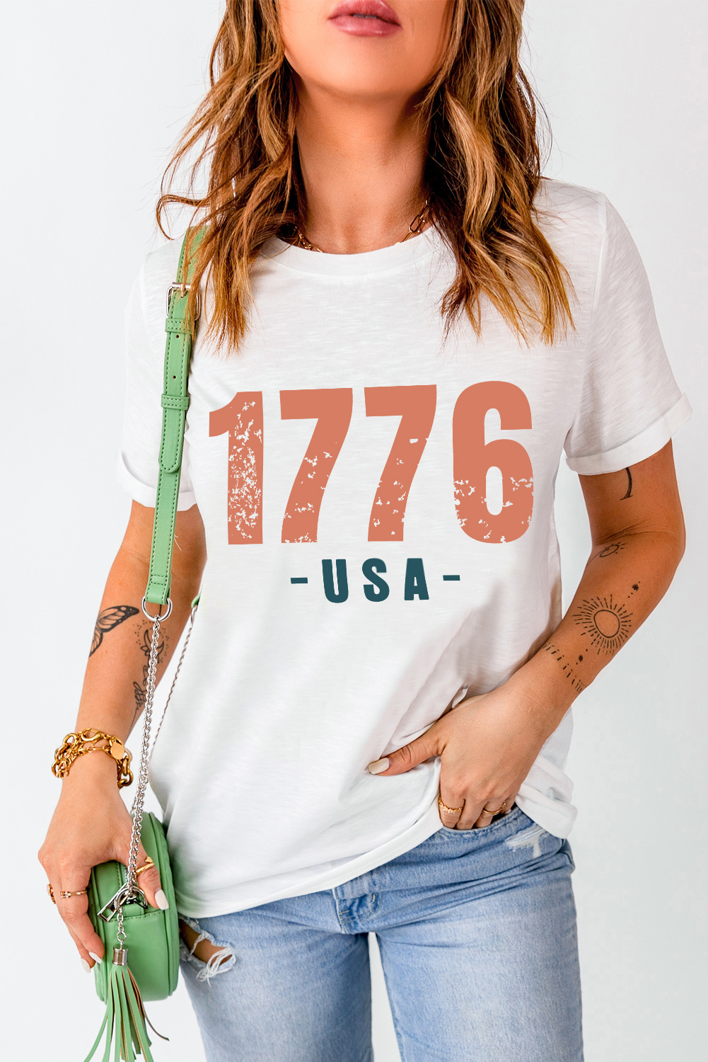 Women's 1776 USA Graphic T Shirt, Casual Summer Short Sleeve - Detail View 10 Women's 1776 USA Graphic T Shirt, Casual Summer Short Sleeve - Detail View 10