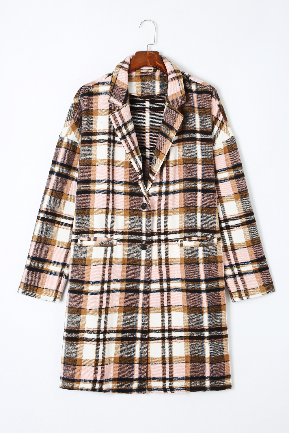 Women's Jacket, Pink Plaid, Button Up, Lapel Design, Long Sleeve, Winter Wear, Formal, Casual, Warm, Fashionable, Stylish, Modern Style, Outerwear, Plaid Shackets, Coat - Detail View 10 Women's Jacket, Pink Plaid, Button Up, Lapel Design, Long Sleeve, Winter Wear, Formal, Casual, Warm, Fashionable, Stylish, Modern Style, Outerwear, Plaid Shackets, Coat - Detail View 10