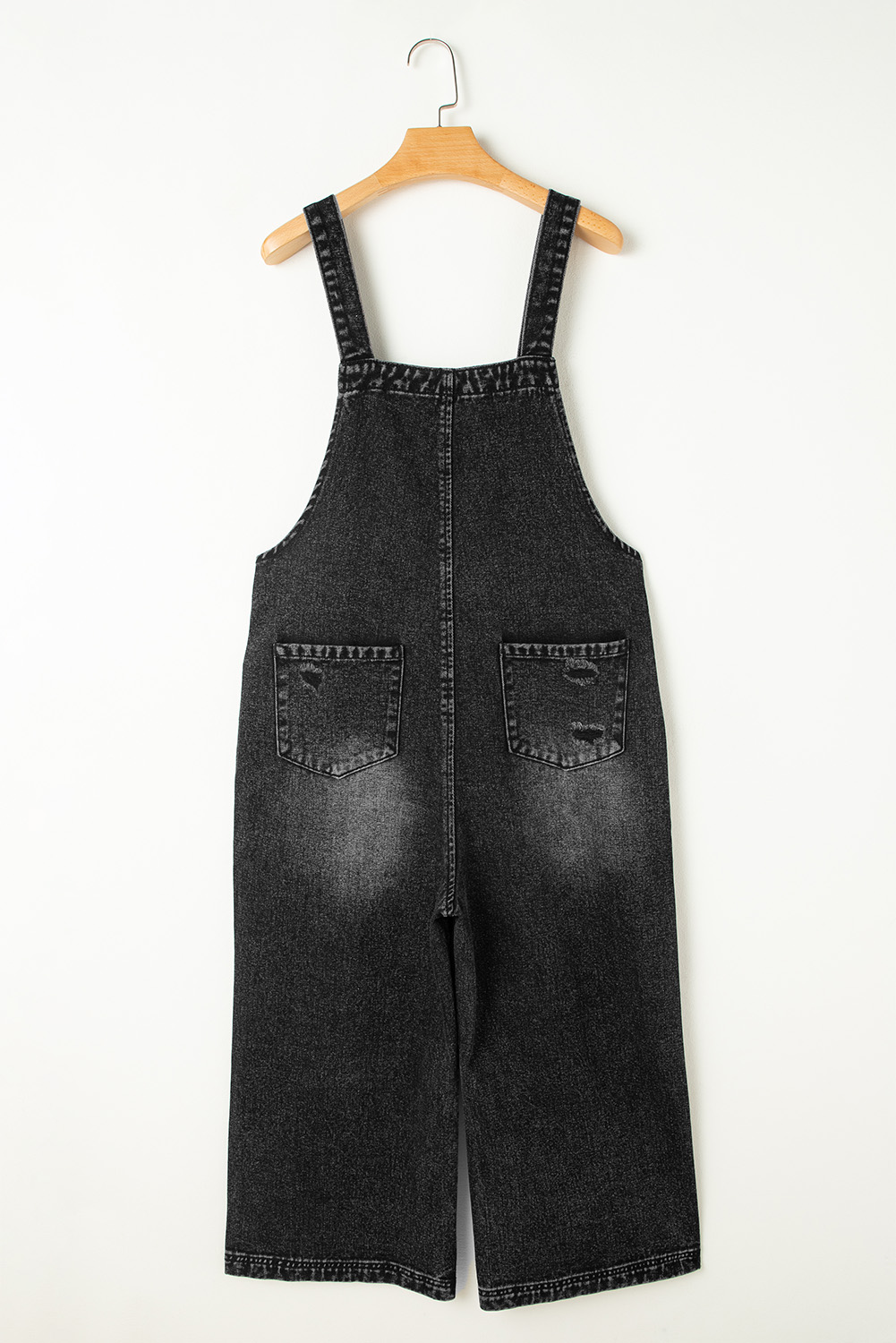 Trendy Wide Leg Jumpsuit for Women - Distressed Denim with Practical Pocket - Detail View 6 Trendy Wide Leg Jumpsuit for Women - Distressed Denim with Practical Pocket - Detail View 6