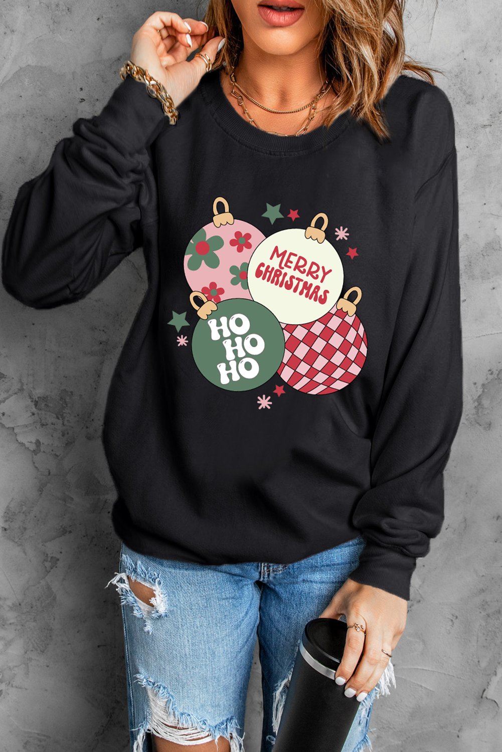 Cozy and Stylish Women's Long Sleeve Christmas Sweatshirt - Perfect for Holiday Gatherings - Detail View 3 Cozy and Stylish Women's Long Sleeve Christmas Sweatshirt - Perfect for Holiday Gatherings - Detail View 3