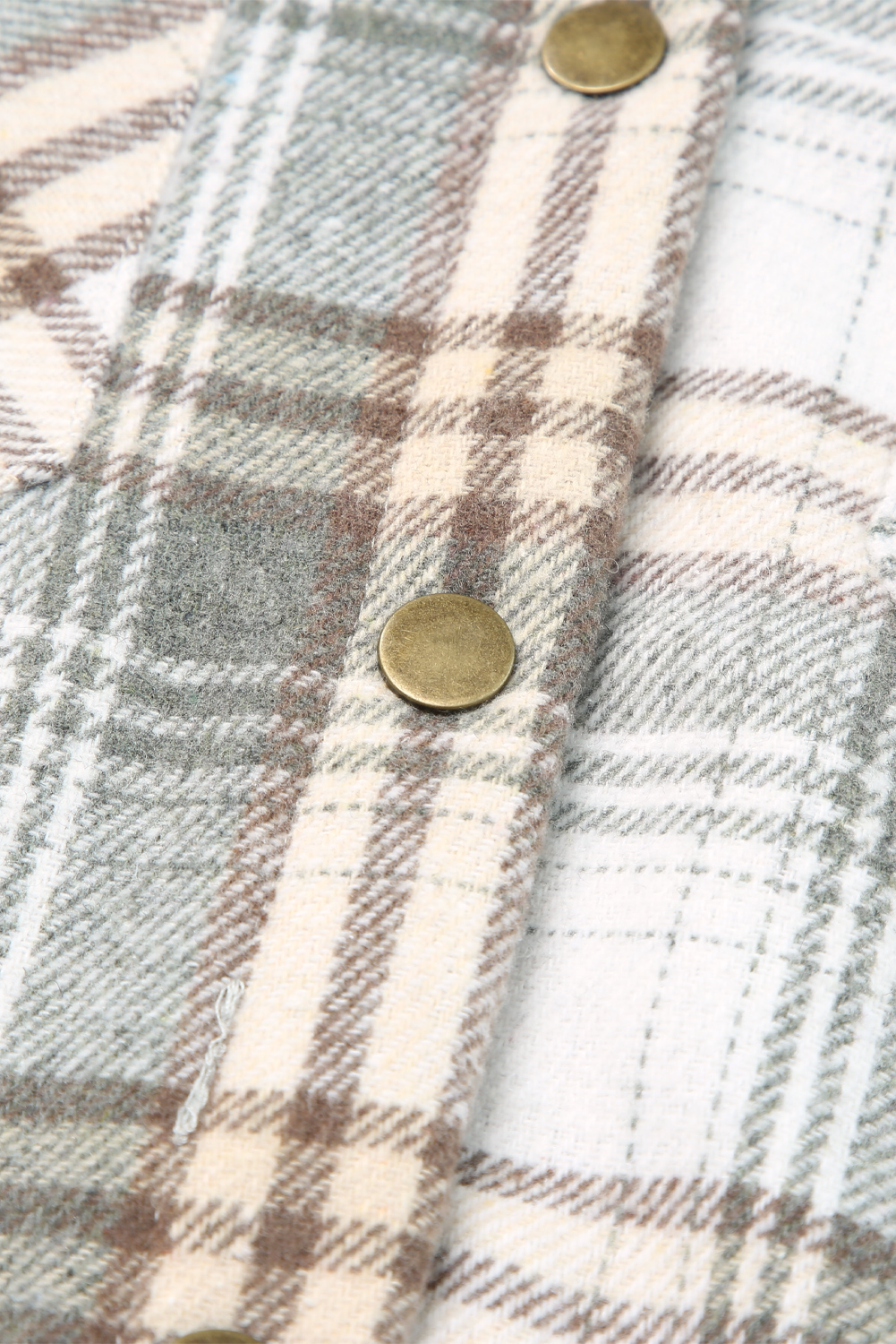 Women's Gray Plaid Shacket, Sherpa Lined Hooded Jacket - Detail View 10 Women's Gray Plaid Shacket, Sherpa Lined Hooded Jacket - Detail View 10