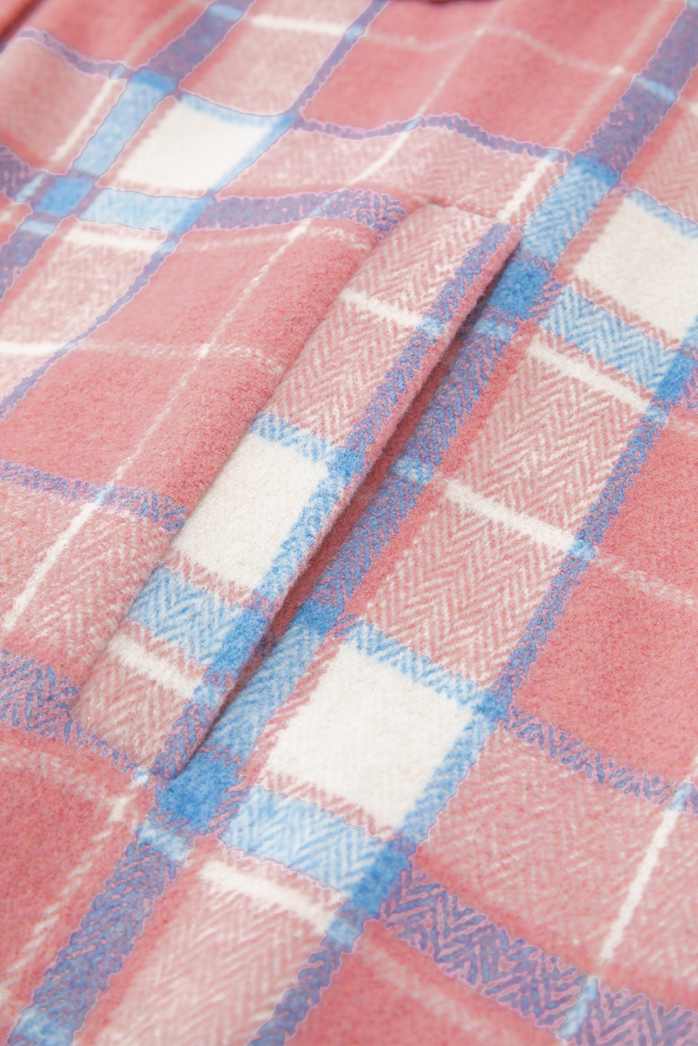 Women's Pink Plaid Flap Pocket Button Up Shacket - Detail View 16 Women's Pink Plaid Flap Pocket Button Up Shacket - Detail View 16