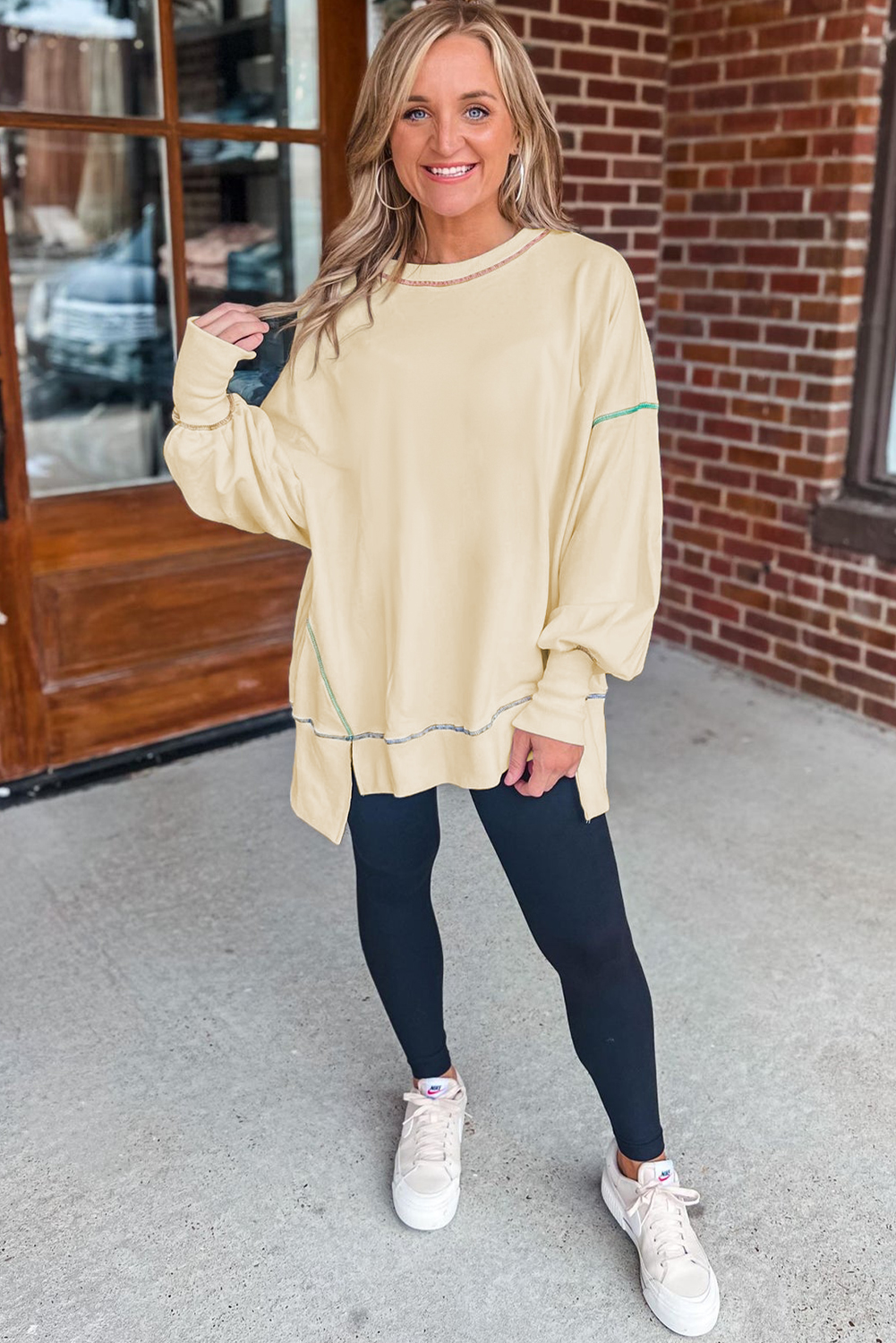 Women's Split Hem Baggy Sweatshirt, Relaxed Daily Pullover - Detail View 6 Women's Split Hem Baggy Sweatshirt, Relaxed Daily Pullover - Detail View 6