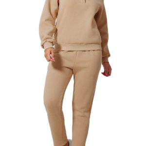 Women's Parchment Solid Half Button Sweatshirt and High Waist Sweatpants Set - Main View