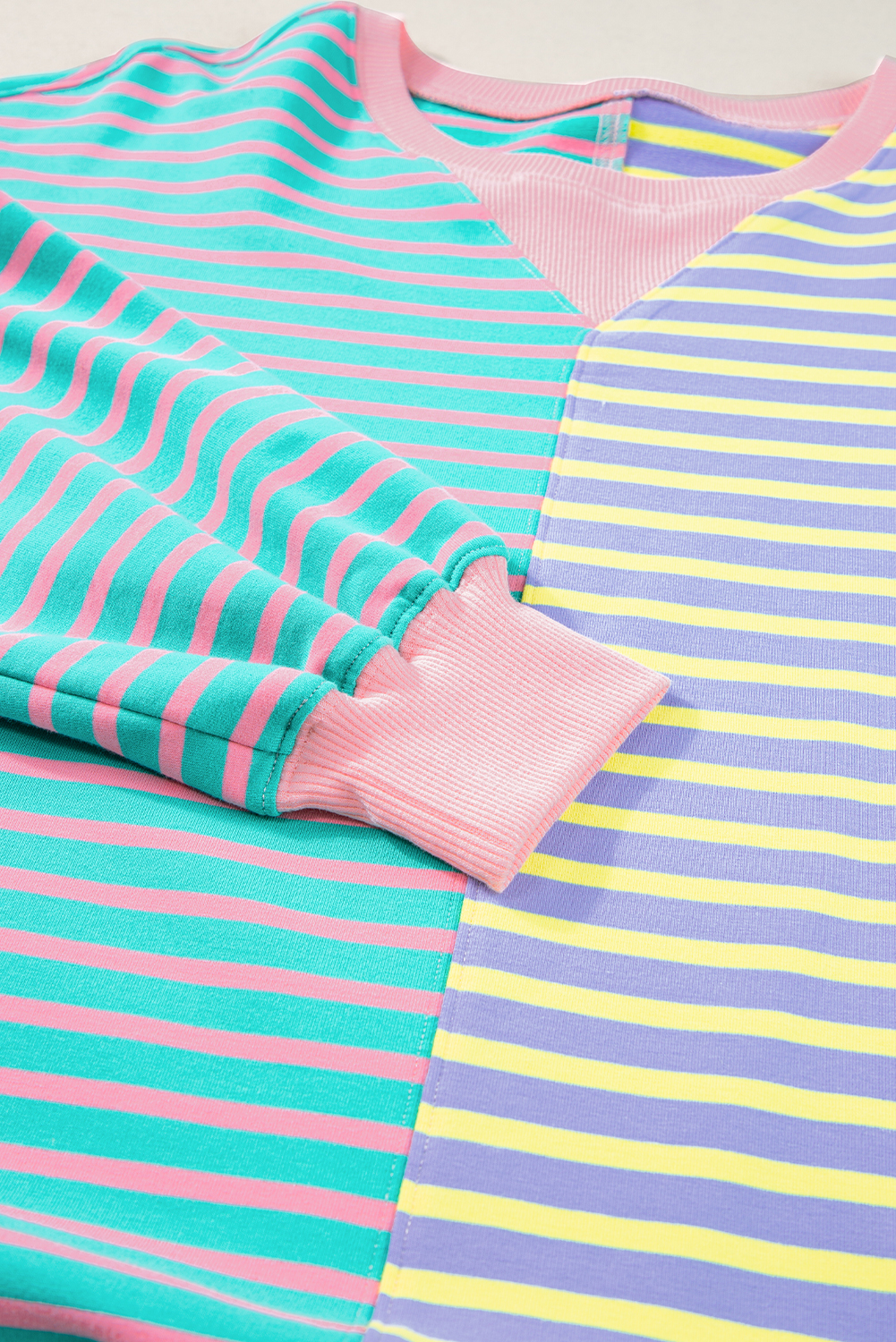 Women's Sweatshirt, Oversize, Casual, Stripe Colorblock, Long Sleeve, Sky Blue Stripe, Round Neck, Winter Wear, Comfortable, Chic Style, Trendy, Casual Pants, Leggings, Tops, Sweatshirts & Hoodies - Detail View 10 Women's Sweatshirt, Oversize, Casual, Stripe Colorblock, Long Sleeve, Sky Blue Stripe, Round Neck, Winter Wear, Comfortable, Chic Style, Trendy, Casual Pants, Leggings, Tops, Sweatshirts & Hoodies - Detail View 10