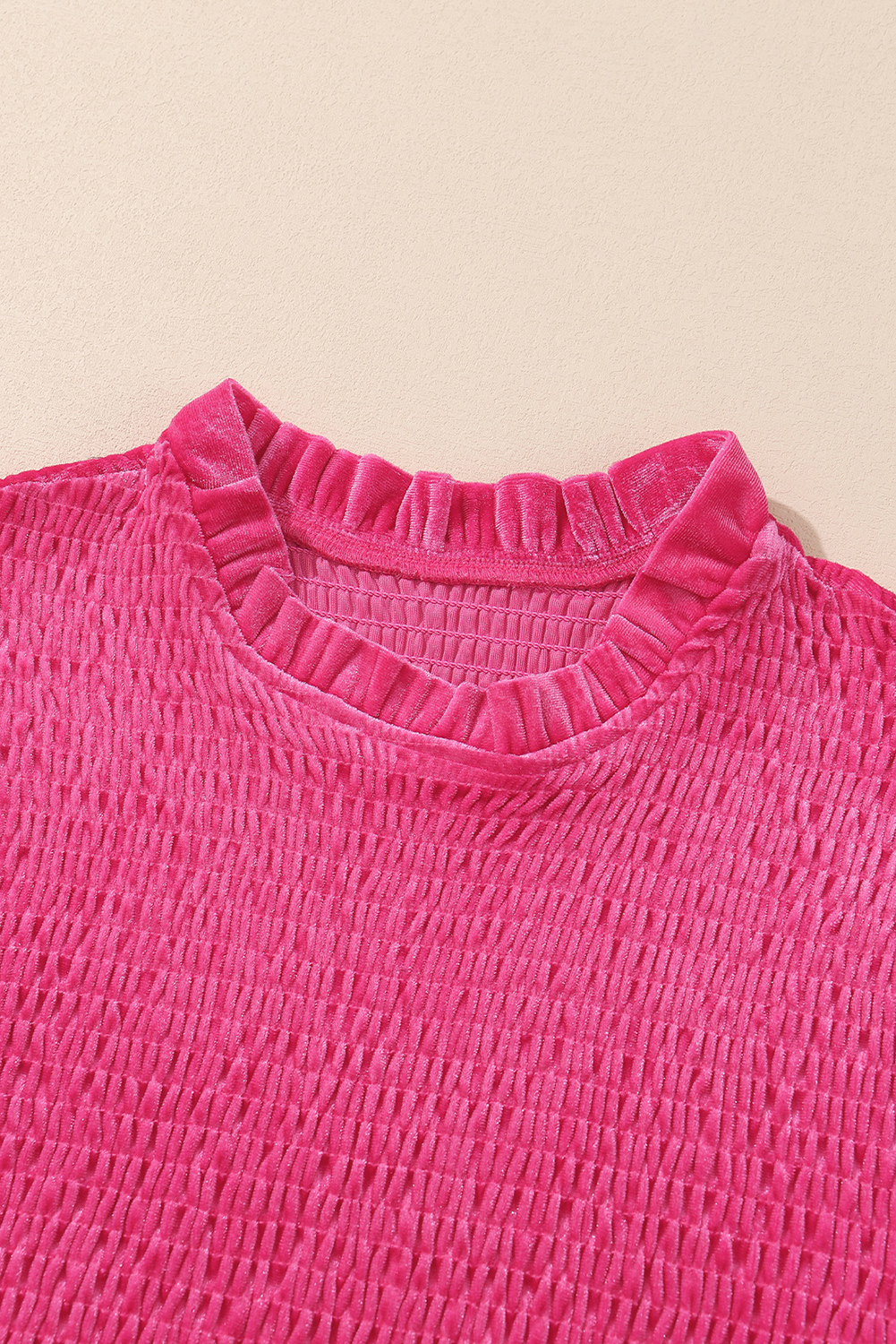 Rosy Long Sleeve Velvet Dress, Ruffled Detail Smocked Waist - Detail View 12 Rosy Long Sleeve Velvet Dress, Ruffled Detail Smocked Waist - Detail View 12