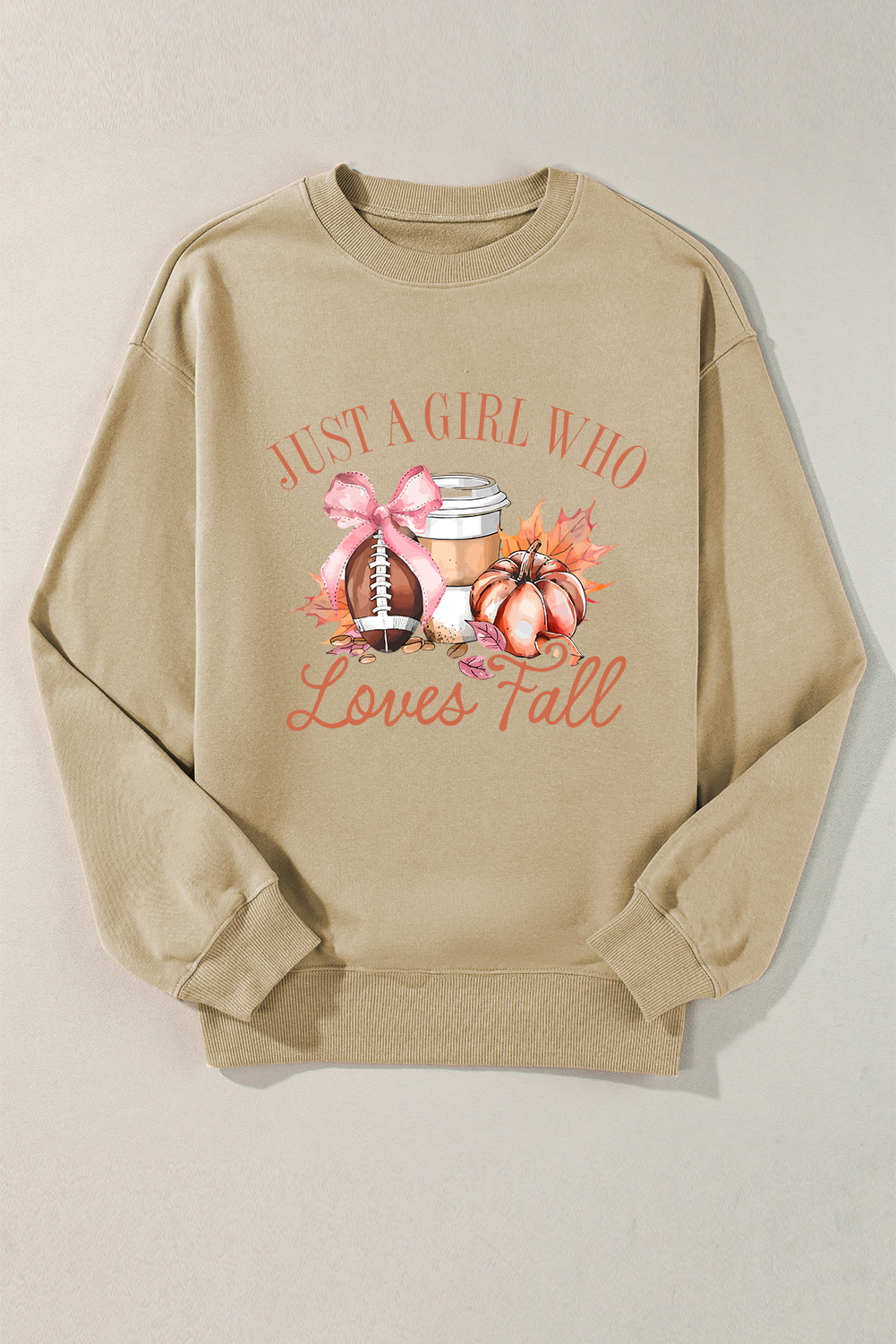 Chic and Casual Long Sleeve Sweatshirt with Pumpkin Print - Just a Girl Who Loves Fall - Detail View 10 Chic and Casual Long Sleeve Sweatshirt with Pumpkin Print - Just a Girl Who Loves Fall - Detail View 10
