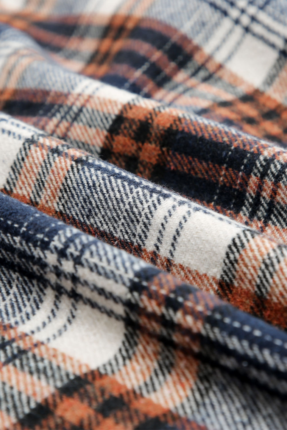 Blue Plaid Long Sleeve Shacket, Cozy Winter Hooded Jacket - Detail View 8 Blue Plaid Long Sleeve Shacket, Cozy Winter Hooded Jacket - Detail View 8