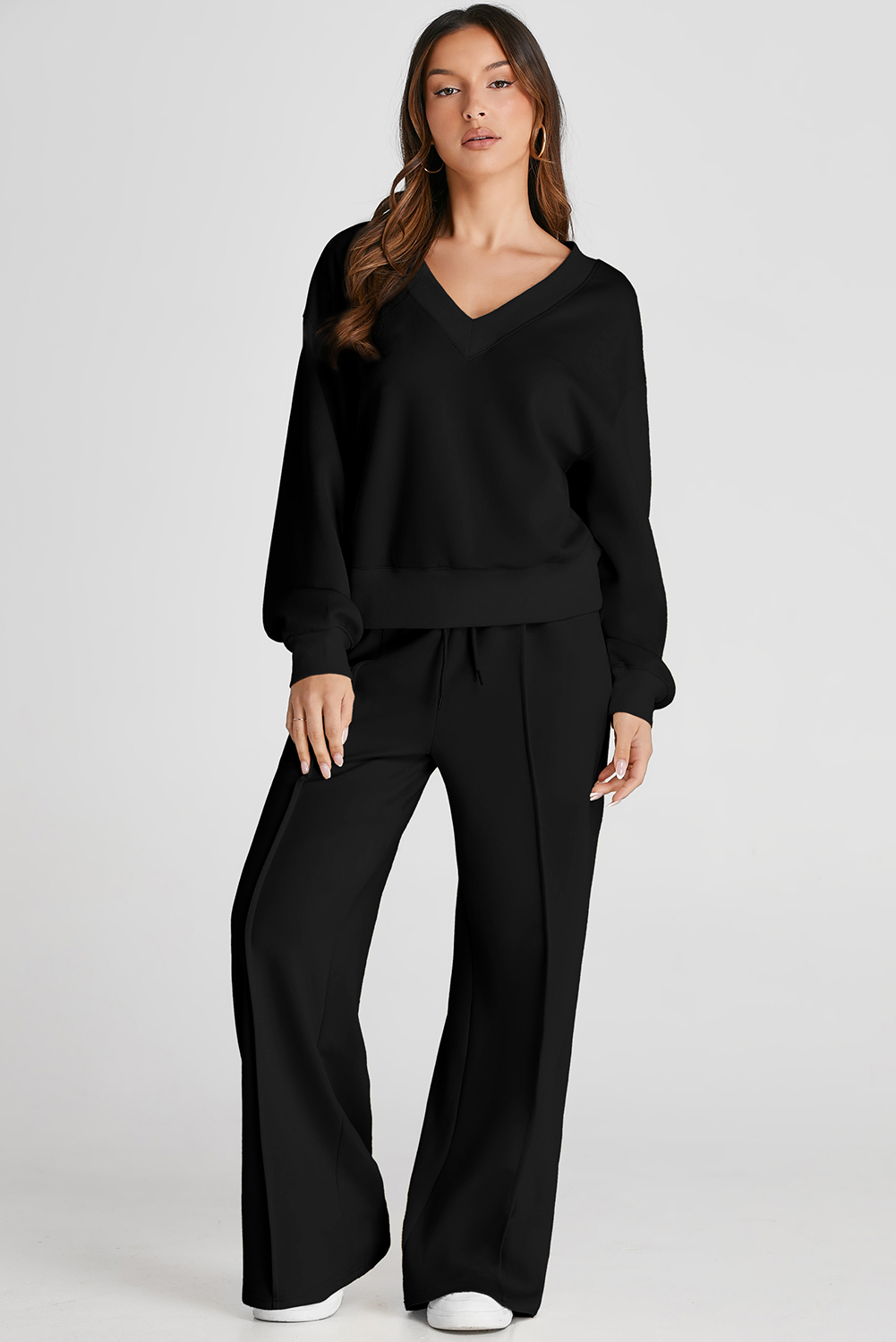 Versatile High-Waist Activewear Set - Solid Black - Detail View 2 Versatile High-Waist Activewear Set - Solid Black - Detail View 2