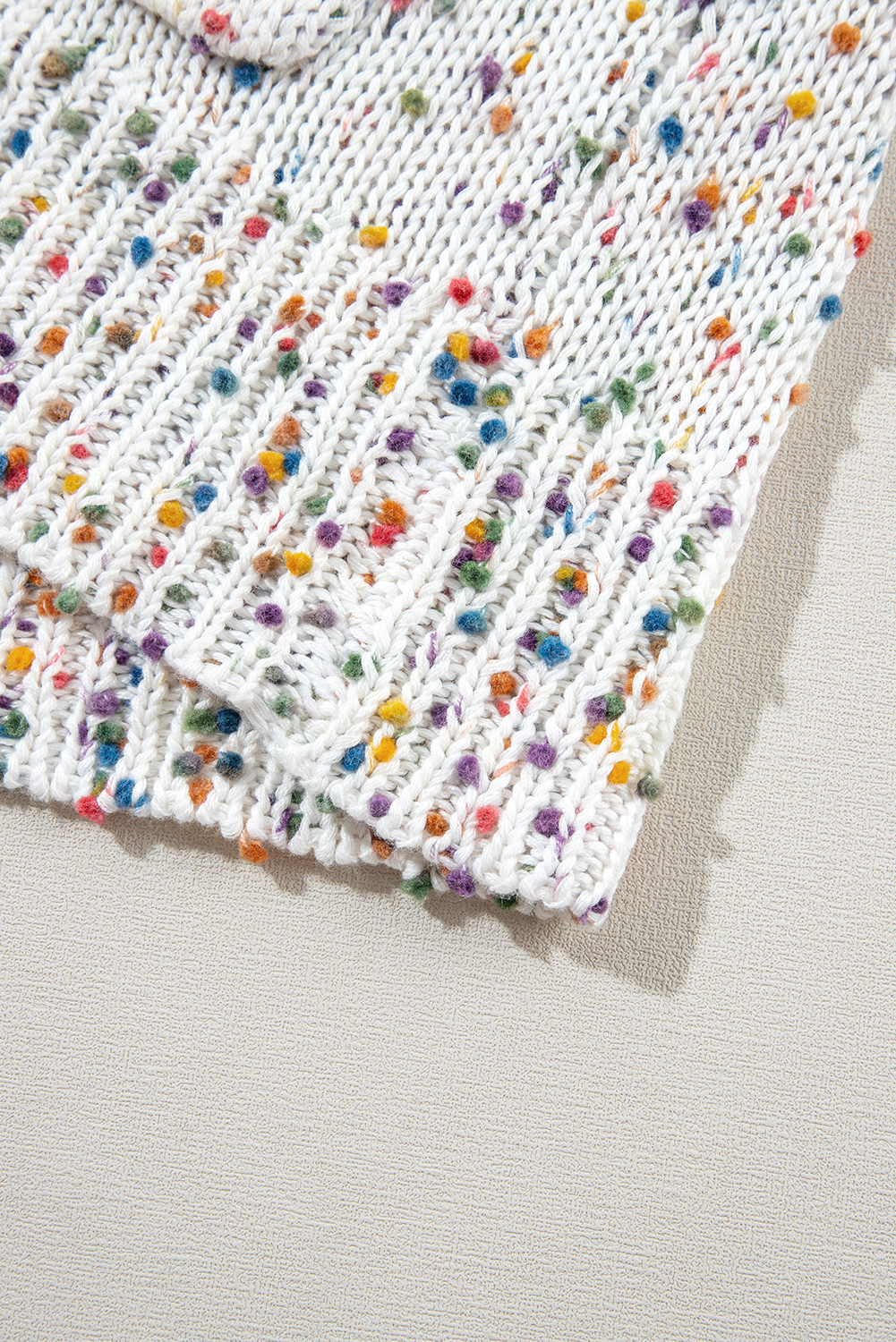 Women's White Multicolor Dotted Rib Knit Long Sleeve Cardigan - Detail View 16 Women's White Multicolor Dotted Rib Knit Long Sleeve Cardigan - Detail View 16