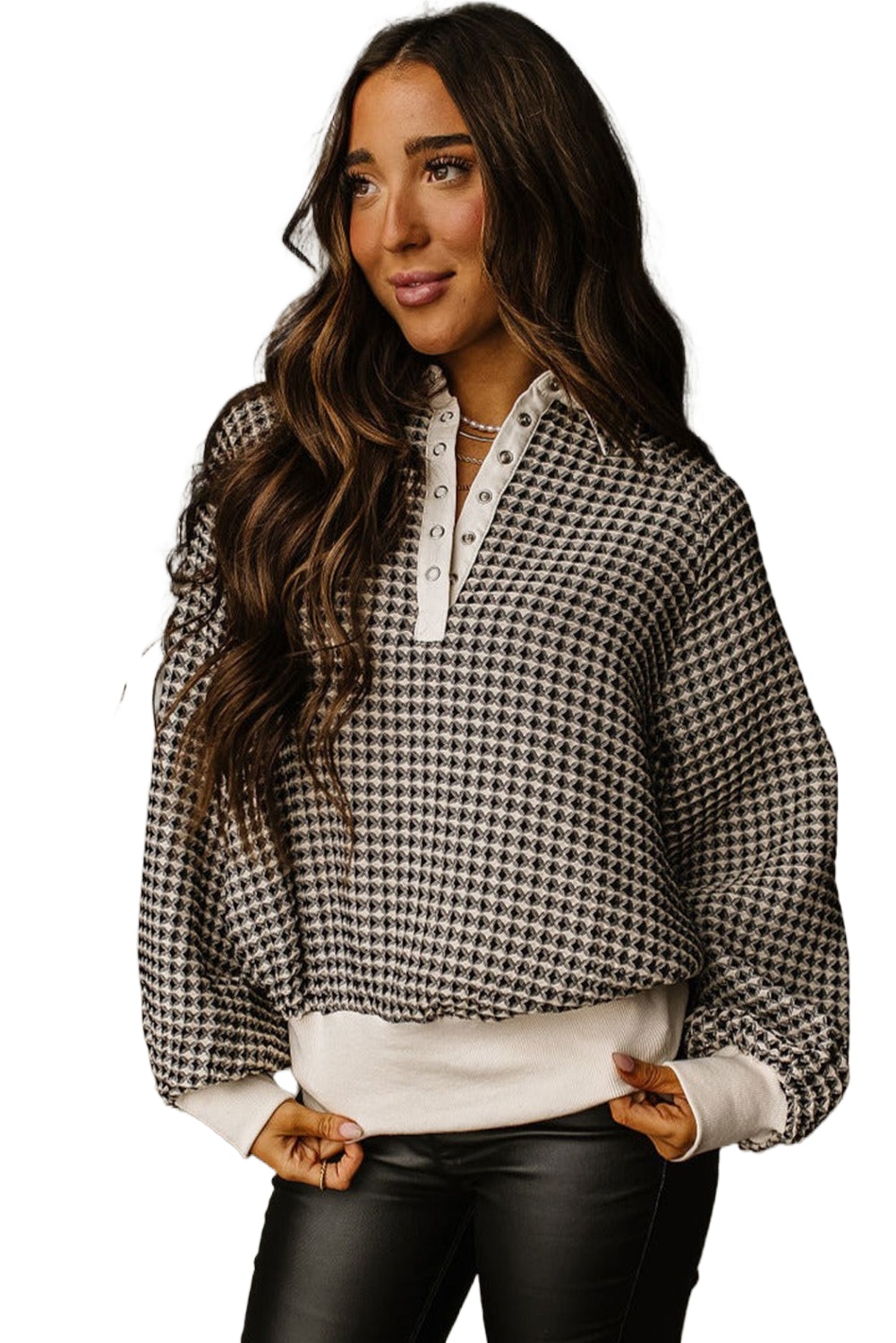 Women's Plus Size Two Tone Contrast Collared Pullover Sweatshirt - Main View Women's Plus Size Two Tone Contrast Collared Pullover Sweatshirt - Main View