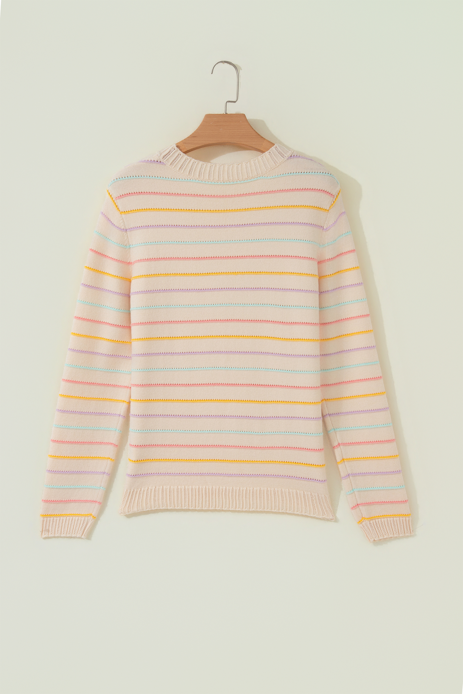 Soft Viscose Blend Striped Sweater, Daily Casual Knit - Detail View 9 Soft Viscose Blend Striped Sweater, Daily Casual Knit - Detail View 9