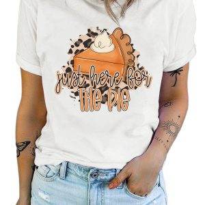 Women's White 'Just Here For The Pie' Crewneck Thanksgiving T-Shirt - Main View