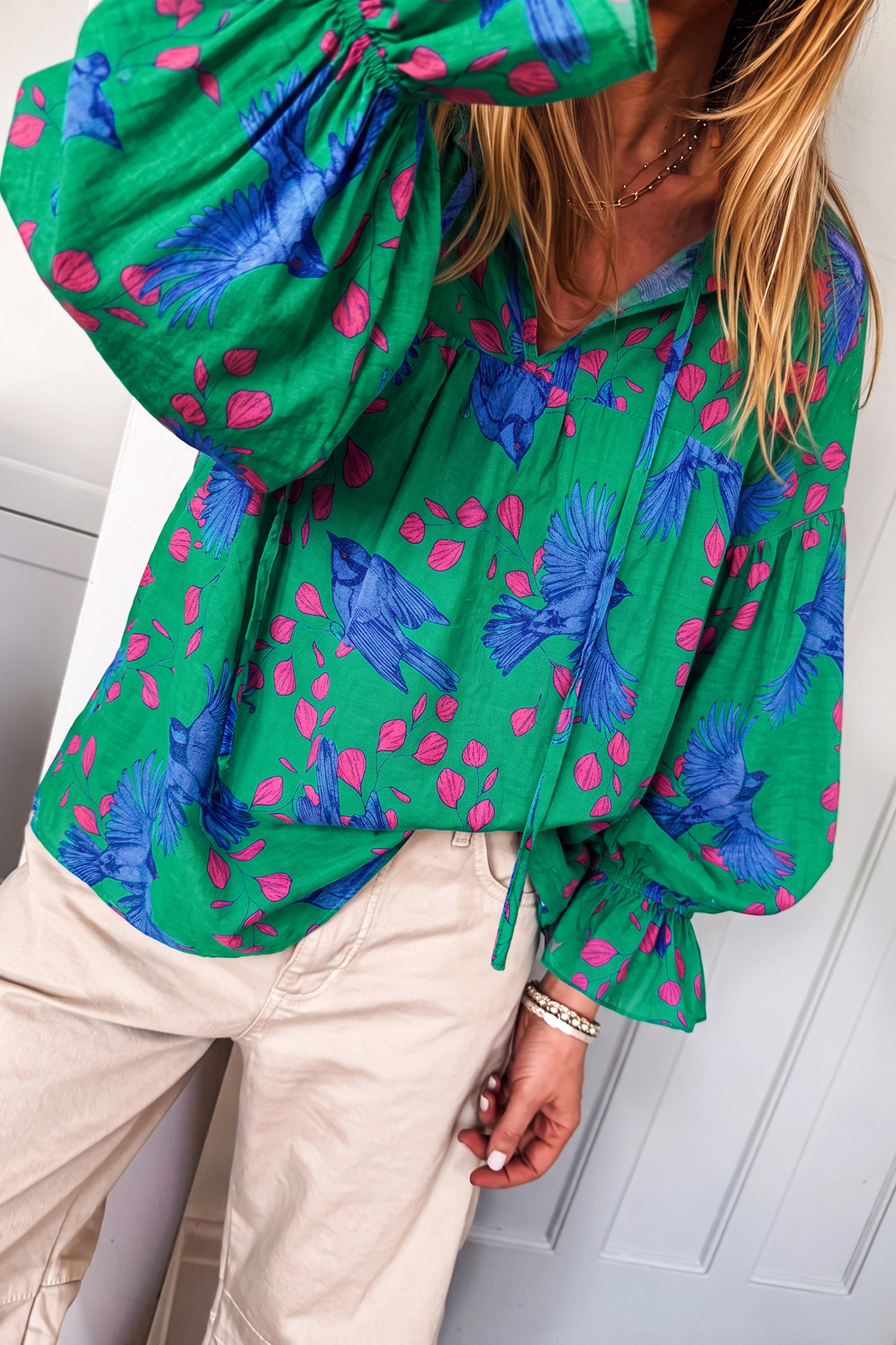 Women's Viscose V Neck Blouse, Soft Long Sleeve Top - Detail View 3 Women's Viscose V Neck Blouse, Soft Long Sleeve Top - Detail View 3
