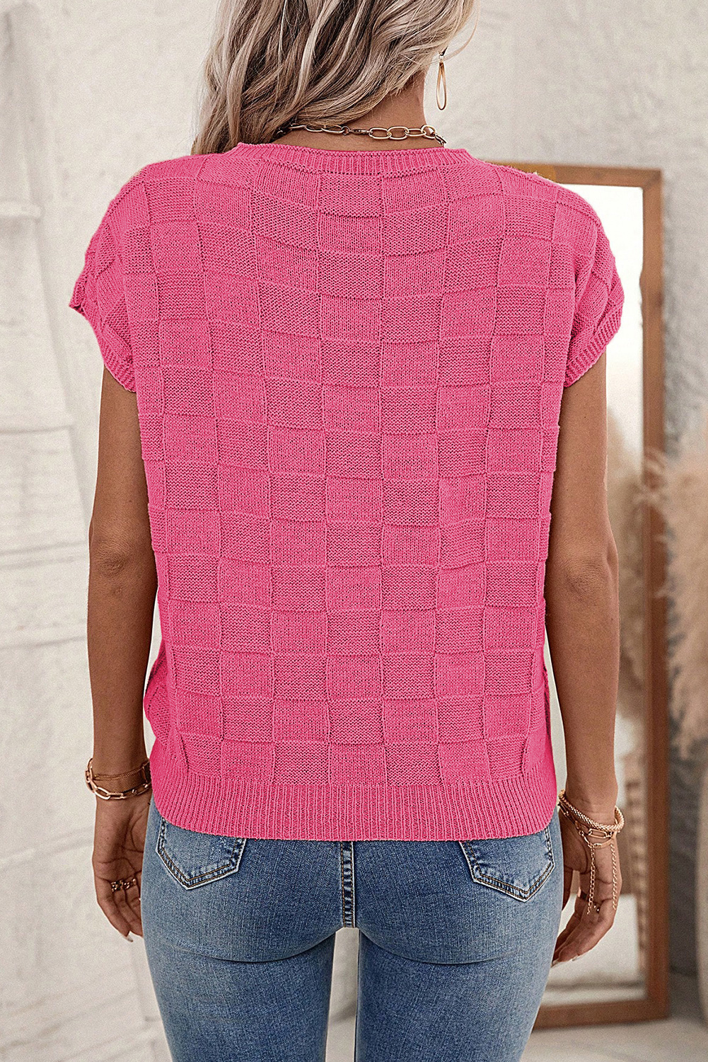 Lattice Textured Knit Sweater, Women's Casual Pocket Pullover - Detail View 3 Lattice Textured Knit Sweater, Women's Casual Pocket Pullover - Detail View 3