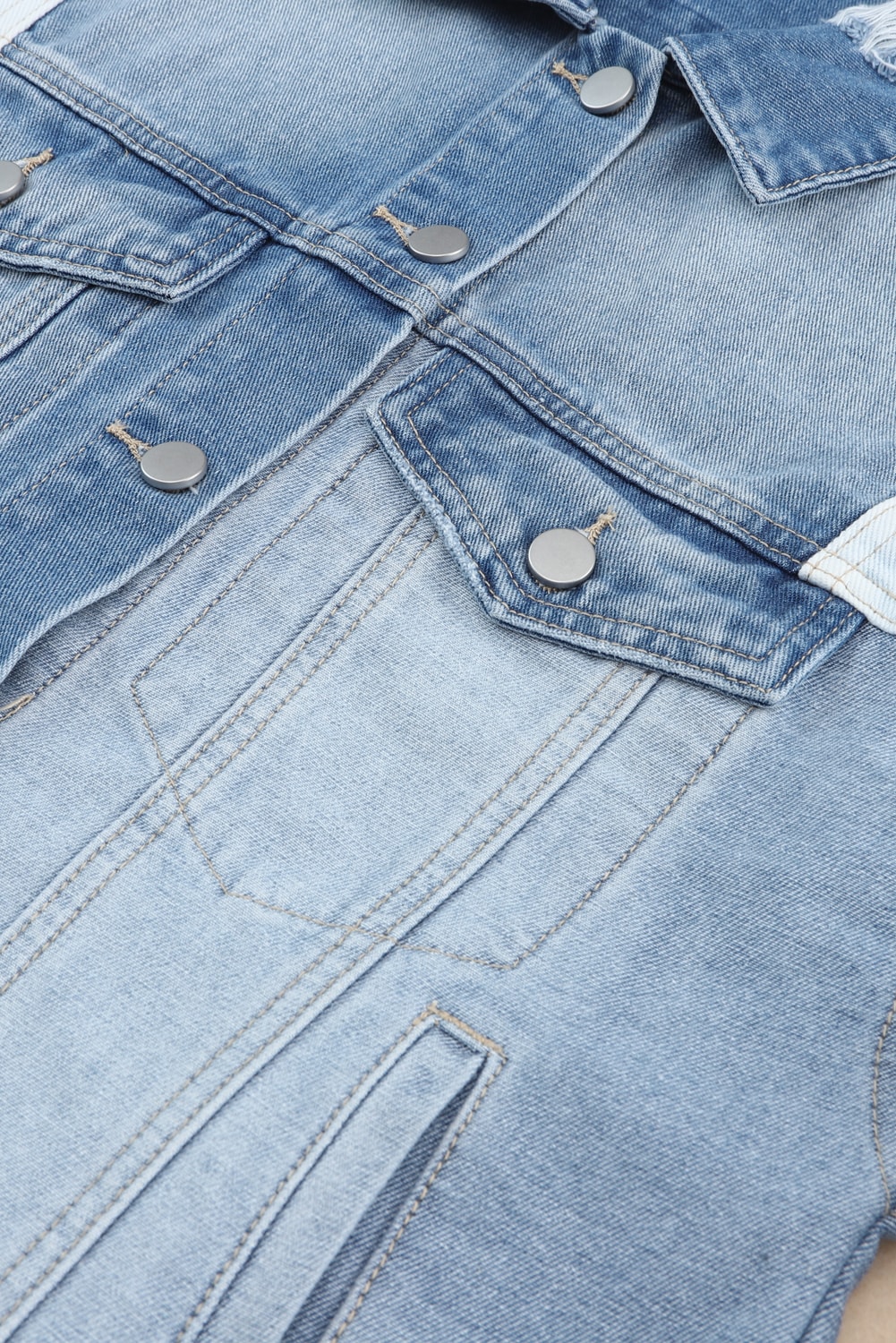 Women's Colorblock Denim Jacket, Casual Patchwork Outerwear - Detail View 10 Women's Colorblock Denim Jacket, Casual Patchwork Outerwear - Detail View 10