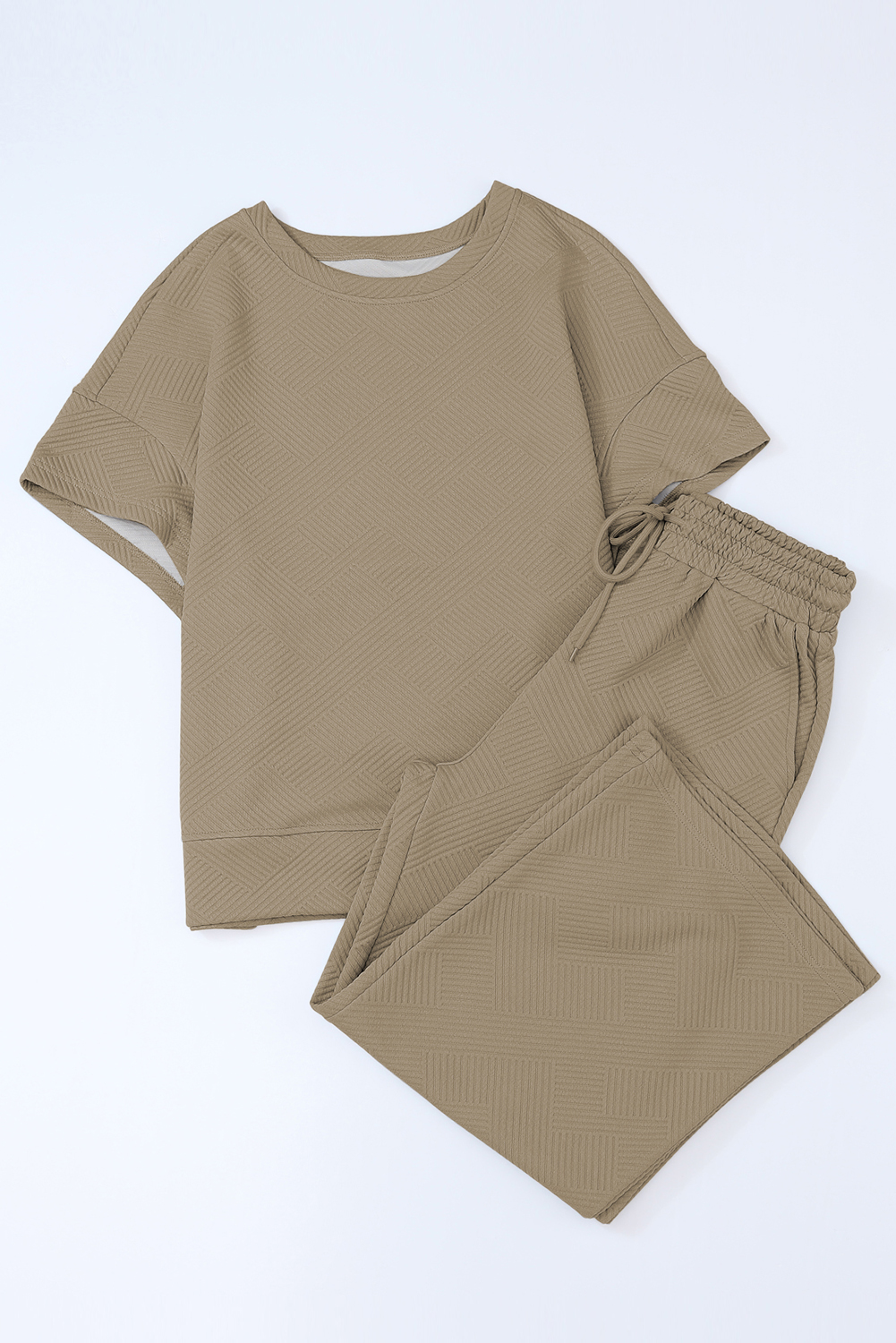 Women's Textured Lounge Set, Casual Short Sleeve Top and Pants - Detail View 7 Women's Textured Lounge Set, Casual Short Sleeve Top and Pants - Detail View 7