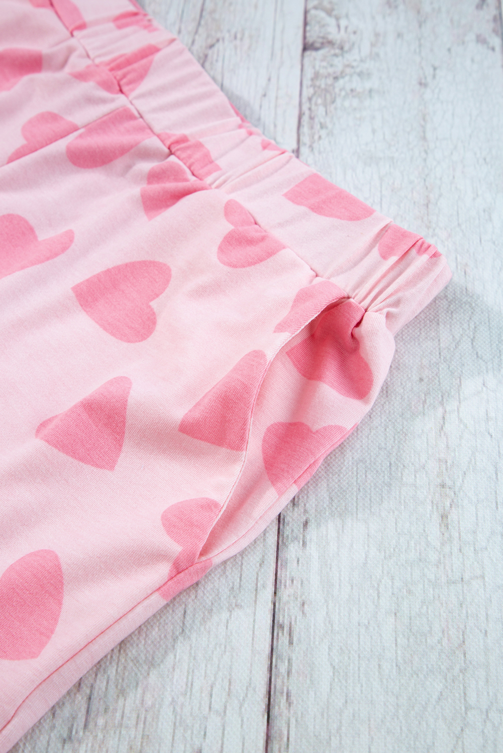 Women's Heart Print Lounge Set, Long Sleeve Top and Shorts - Detail View 7 Women's Heart Print Lounge Set, Long Sleeve Top and Shorts - Detail View 7
