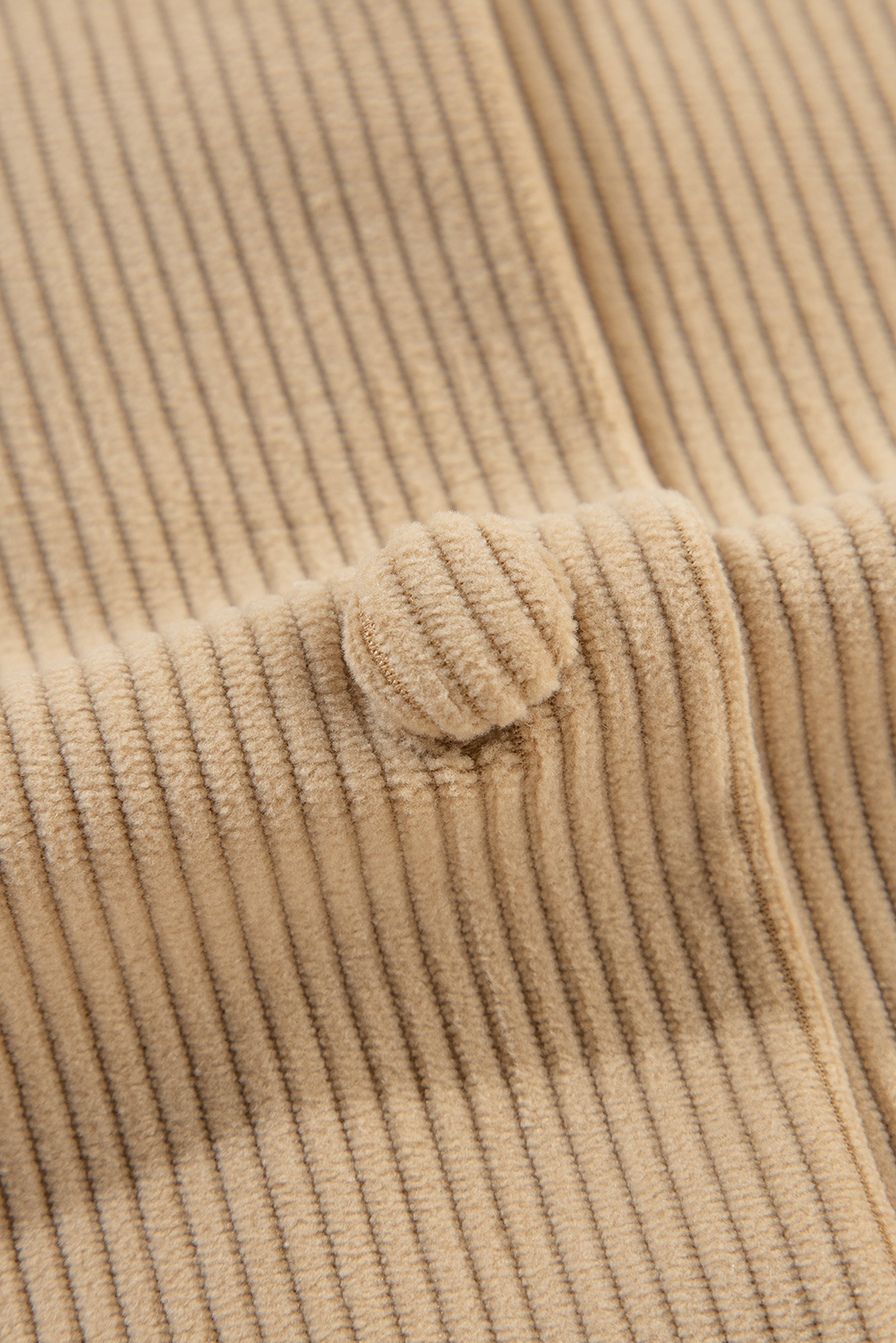 Women's Light French Beige Solid Corduroy Shacket with Frilled Flap Pocket - Detail View 11 Women's Light French Beige Solid Corduroy Shacket with Frilled Flap Pocket - Detail View 11