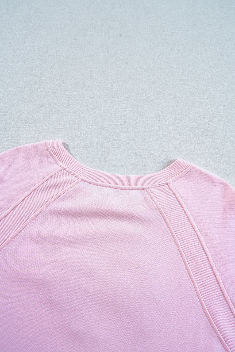 Women's Pink Hugs and Kisses Embroidered Raglan Sleeve Sweatshirt - Detail View 13 Women's Pink Hugs and Kisses Embroidered Raglan Sleeve Sweatshirt - Detail View 13