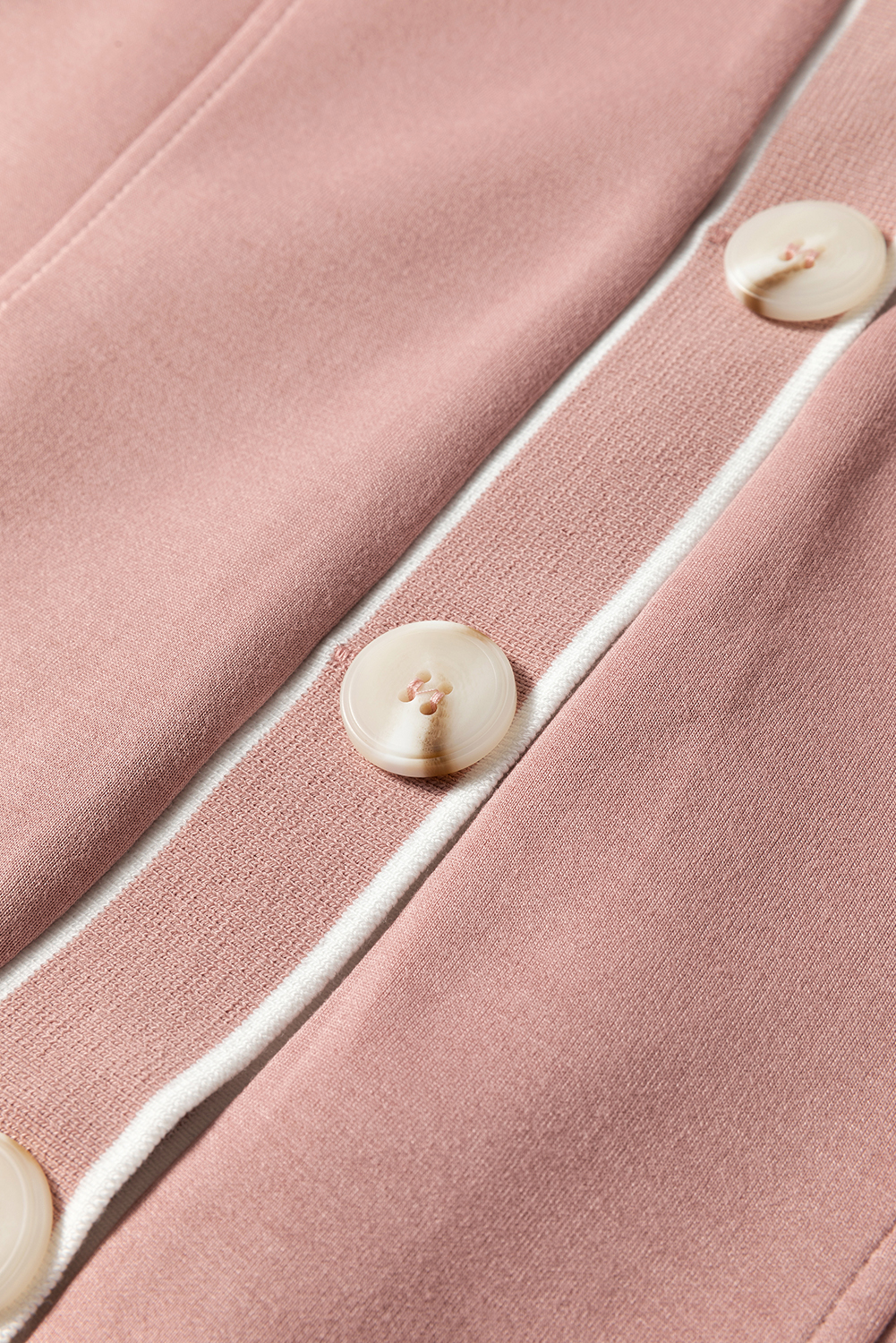 Casual Oversized Pink Stripe Cardigan with V Neck and Side Pockets - Detail View 10 Casual Oversized Pink Stripe Cardigan with V Neck and Side Pockets - Detail View 10