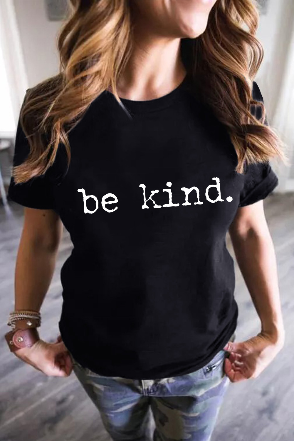 Casual Short Sleeve Top, Women's Be Kind Graphic Summer Tee - Detail View 3 Casual Short Sleeve Top, Women's Be Kind Graphic Summer Tee - Detail View 3