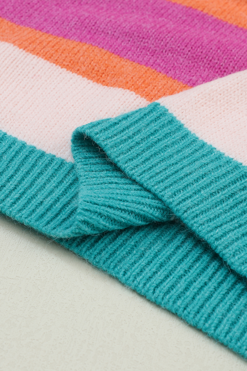 Vibrant Striped Drop Shoulder Sweater, Women's Cozy Knitwear - Detail View 12 Vibrant Striped Drop Shoulder Sweater, Women's Cozy Knitwear - Detail View 12