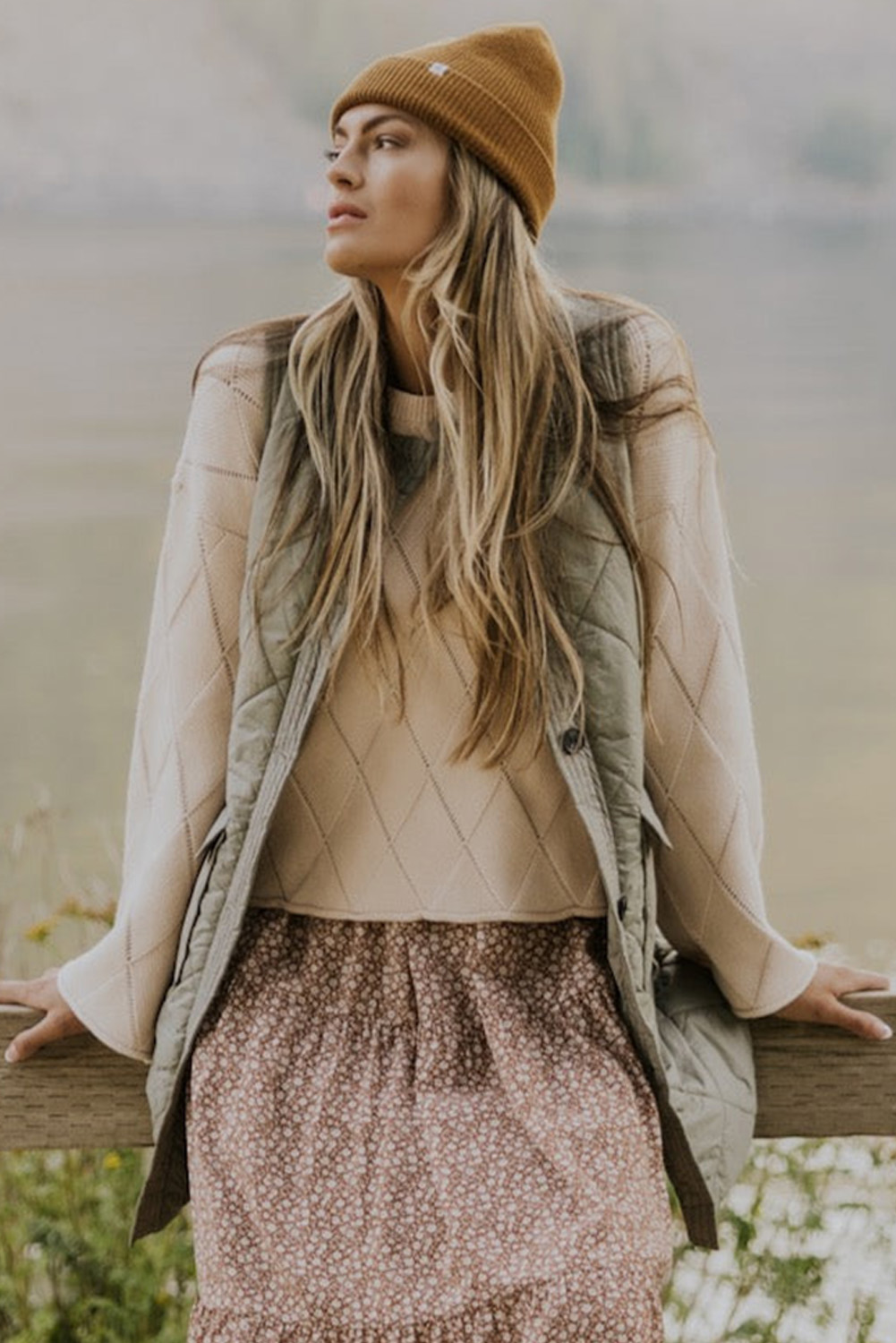 Casual Quilted Long Vest, Button Down Women's Outerwear - Detail View 8 Casual Quilted Long Vest, Button Down Women's Outerwear - Detail View 8