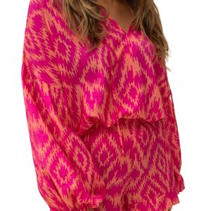 Women's Rose Western Aztec Geometric Print Top and Ruffled Shorts Set - Main View