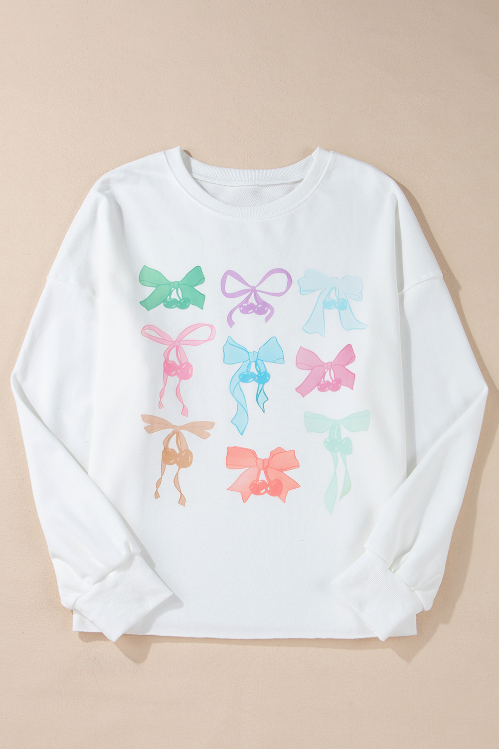 Versatile Long Sleeve Crew Neck Sweatshirt for Everyday Fashion - White Bow Print - Detail View 3 Versatile Long Sleeve Crew Neck Sweatshirt for Everyday Fashion - White Bow Print - Detail View 3