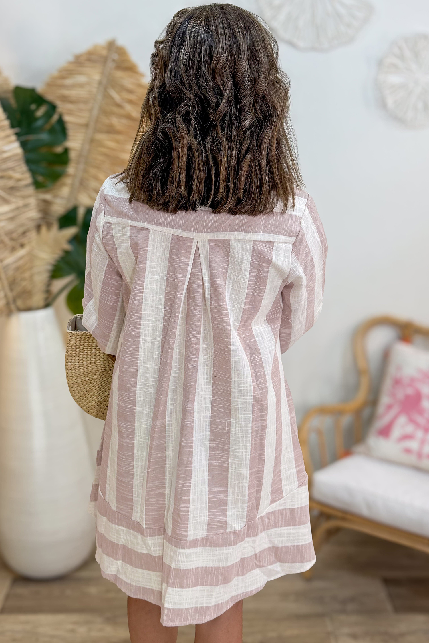Cotton Linen Blend Dress, Women's Daily Striped Shift Style - Detail View 6 Cotton Linen Blend Dress, Women's Daily Striped Shift Style - Detail View 6