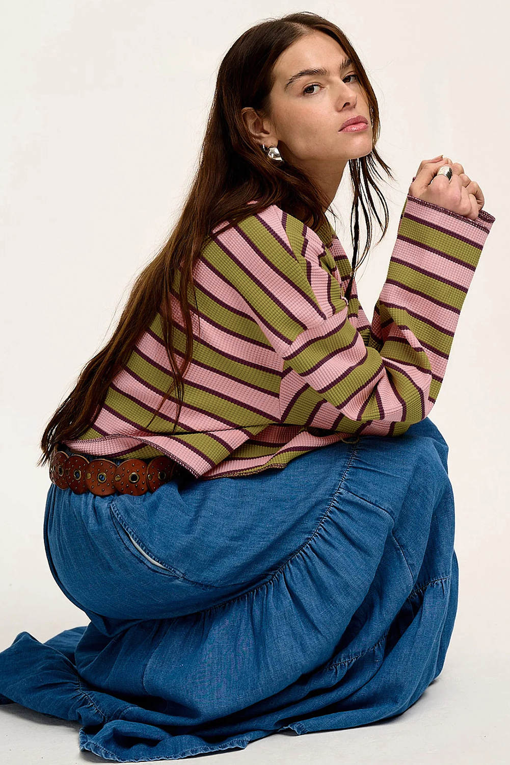 Comfortable and Stylish Women's Long Sleeve Shirt - Notched V Neck & Dropped Shoulders - Detail View 3 Comfortable and Stylish Women's Long Sleeve Shirt - Notched V Neck & Dropped Shoulders - Detail View 3