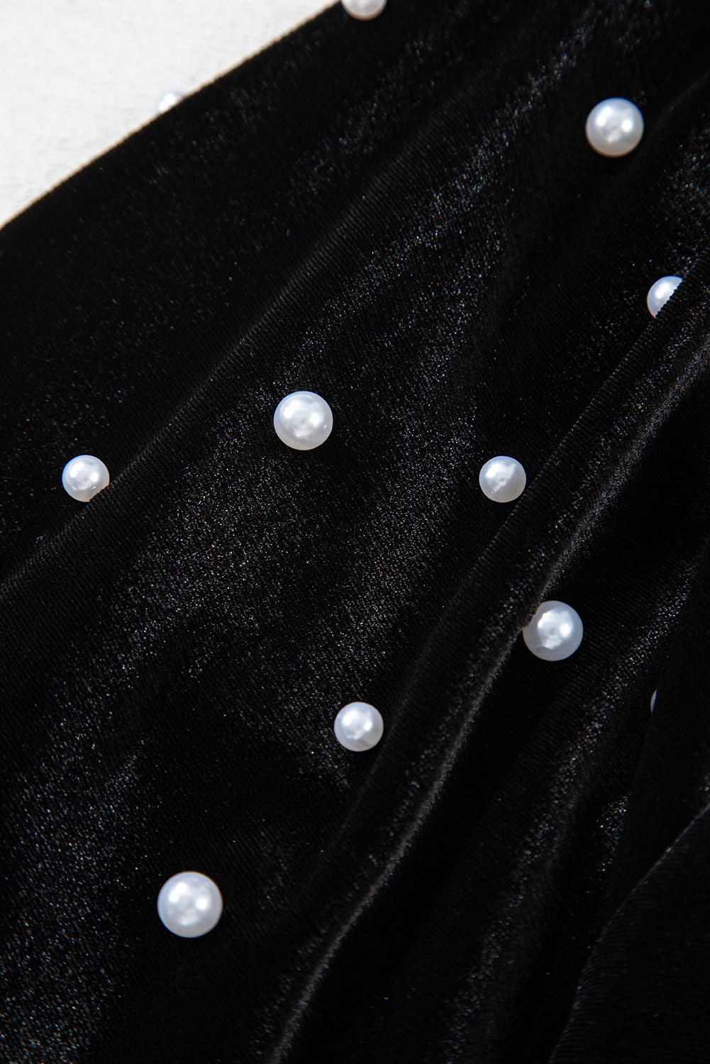 Luxurious Black Velvet Top with Half Puff Sleeves and Pearl Beads - Detail View 14 Luxurious Black Velvet Top with Half Puff Sleeves and Pearl Beads - Detail View 14