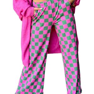 Women's High Waist 2-Tone Checked Print Wide Leg Pants - Main View