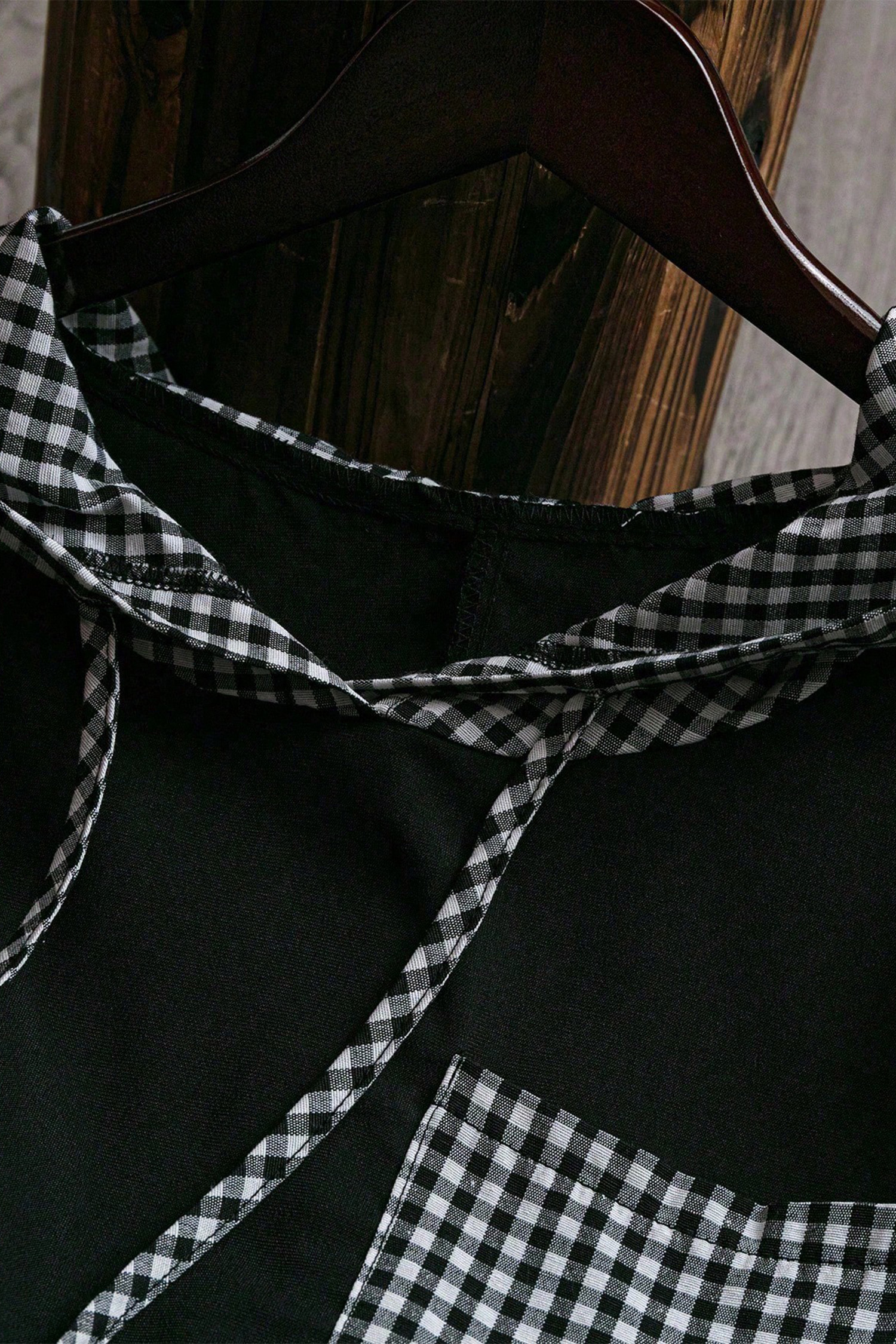 Women's Gingham Hooded Blouse, Casual Long Sleeve Top - Detail View 7 Women's Gingham Hooded Blouse, Casual Long Sleeve Top - Detail View 7