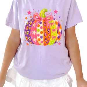 Women's Pumpkin Graphic Tee, Casual Short Sleeve Top - Main View