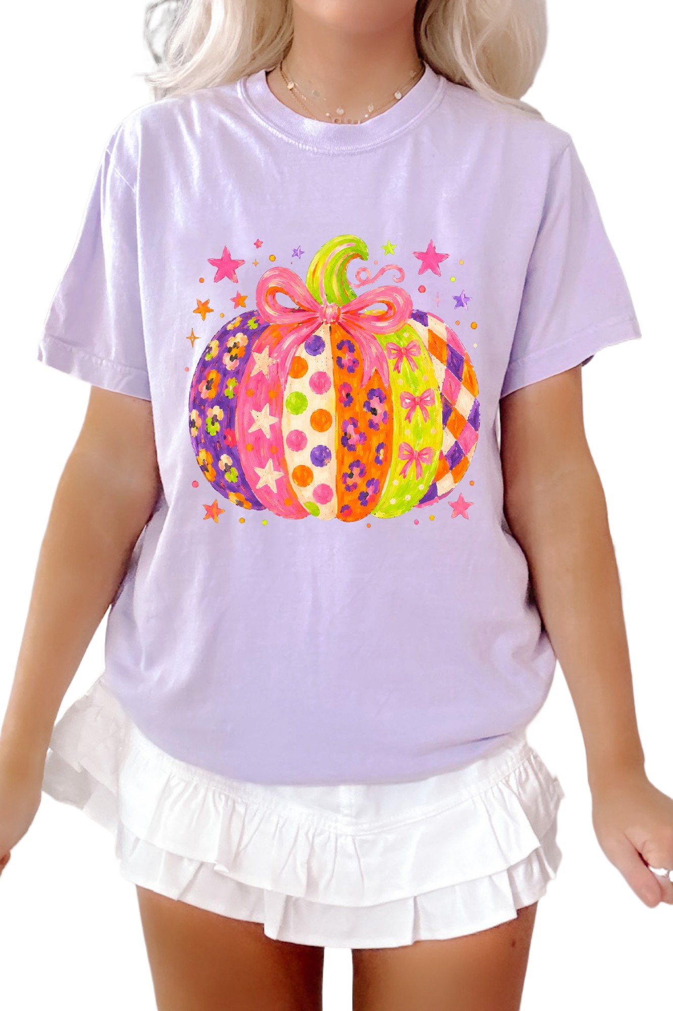 Women's Pumpkin Graphic Tee, Casual Short Sleeve Top - Main View Women's Pumpkin Graphic Tee, Casual Short Sleeve Top - Main View