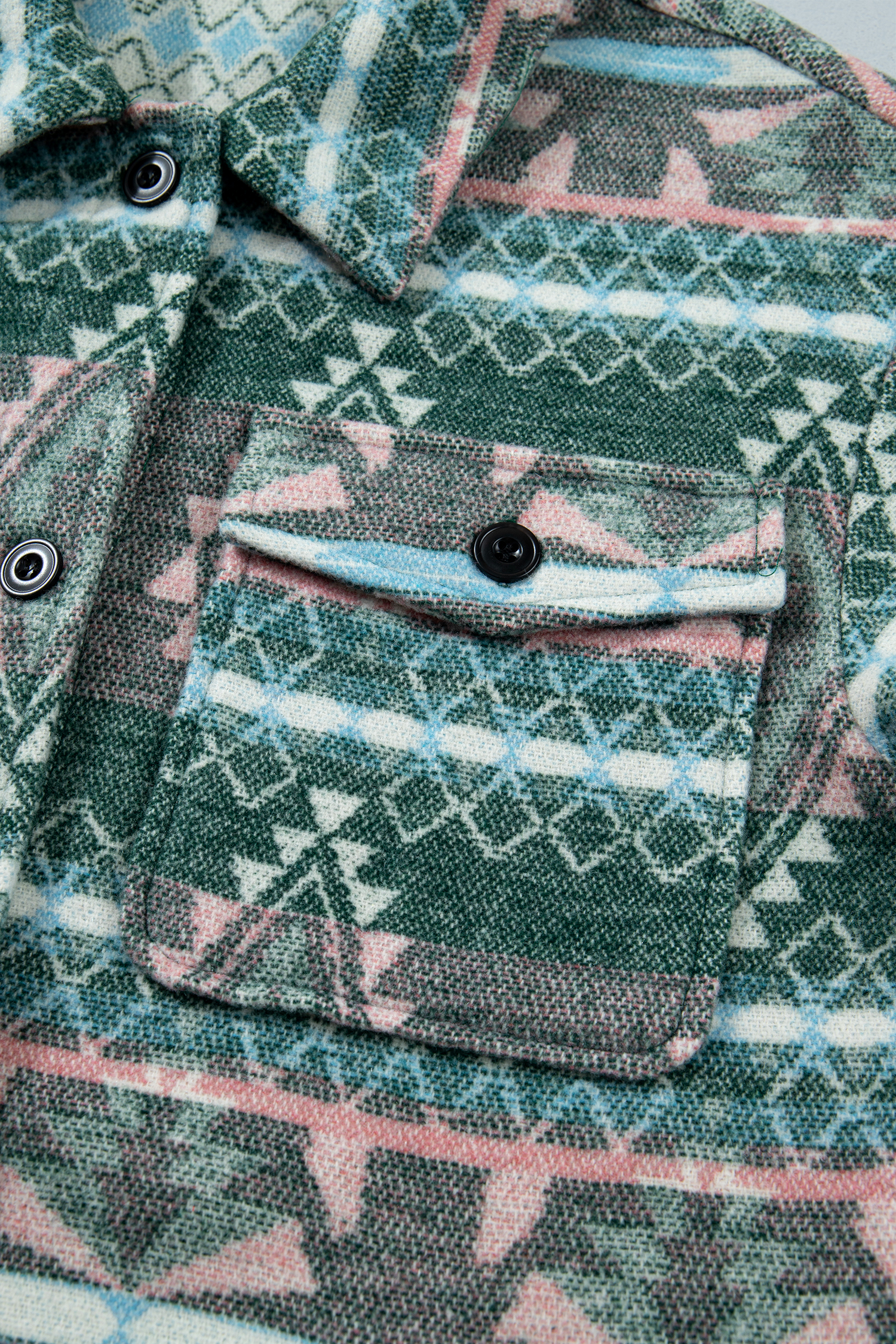 Women's Aztec Print Shacket, Geometric Western Button Jacket - Detail View 11 Women's Aztec Print Shacket, Geometric Western Button Jacket - Detail View 11