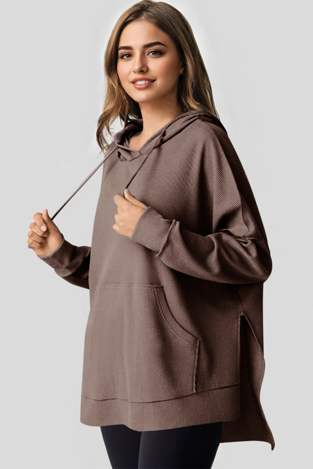 Versatile Women's Casual Hoodie: High Low Oversized Fit - Solid Color - Detail View 3 Versatile Women's Casual Hoodie: High Low Oversized Fit - Solid Color - Detail View 3