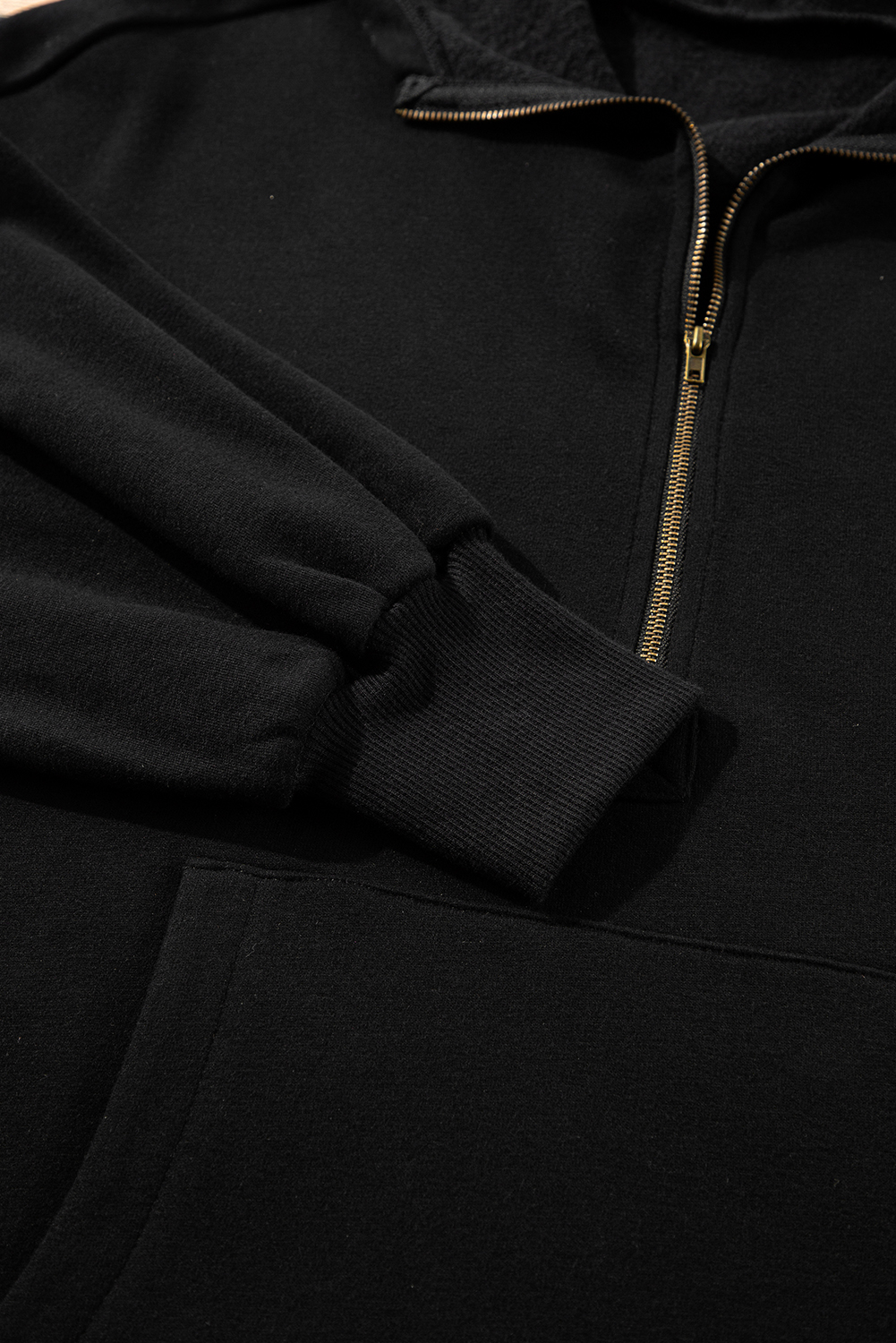 Casual Black Hoodie with Kangaroo Pockets and Fleece Lining for Warmth and Function - Detail View 11 Casual Black Hoodie with Kangaroo Pockets and Fleece Lining for Warmth and Function - Detail View 11