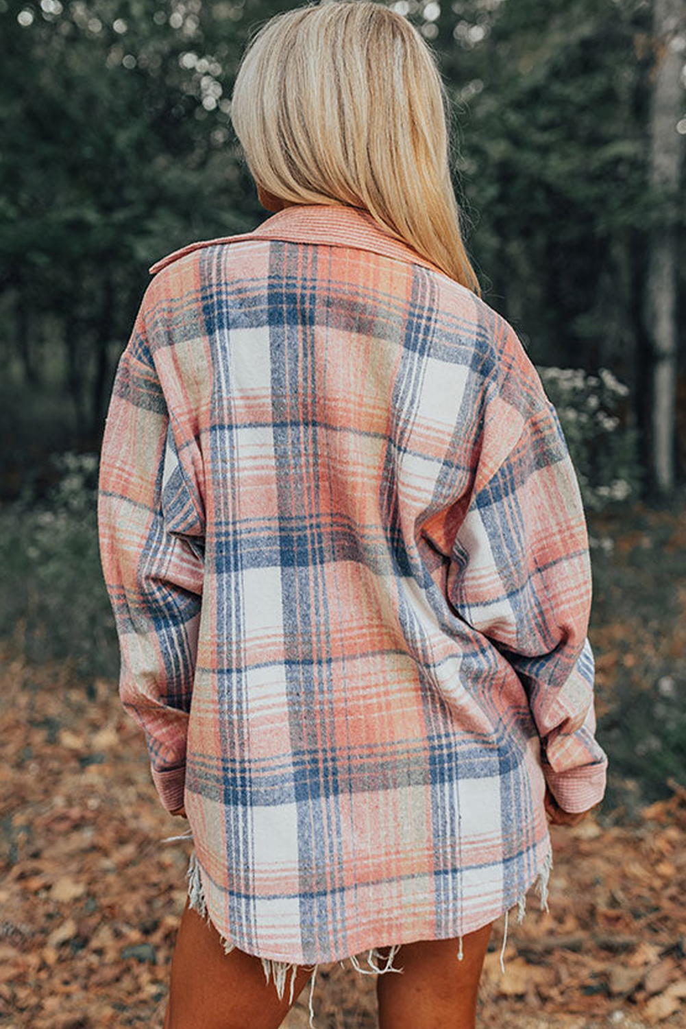 Casual Patchwork Plaid Shacket, Button Down Corduroy Top - Detail View 8 Casual Patchwork Plaid Shacket, Button Down Corduroy Top - Detail View 8