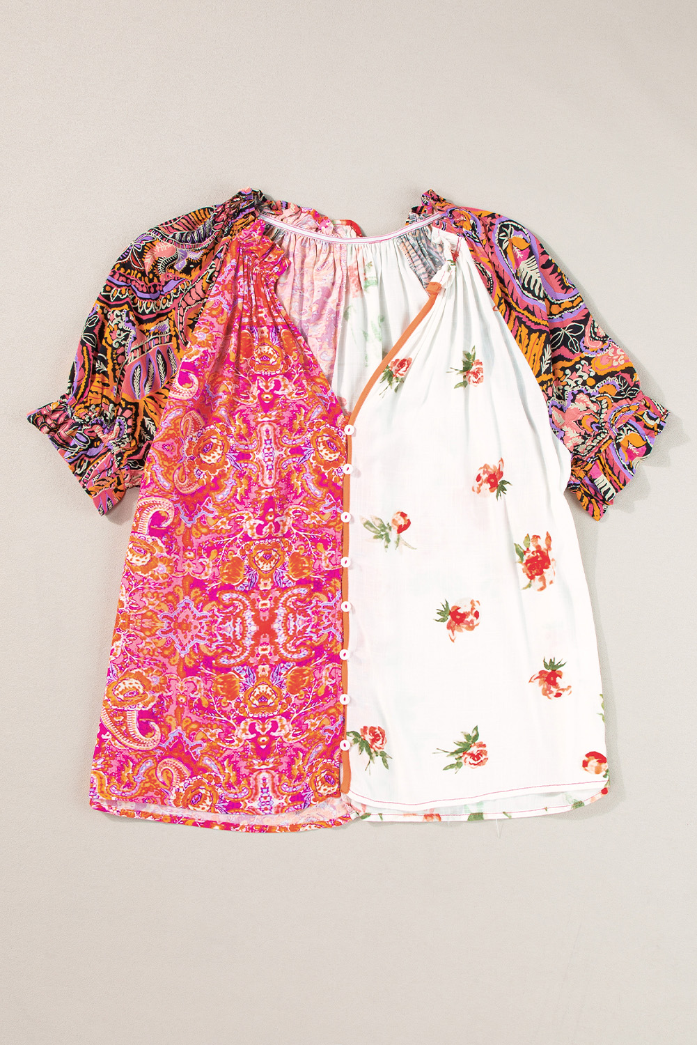 One-of-a-Kind Floral Print Blouse with Button Up Front - Multicolour - Detail View 2 One-of-a-Kind Floral Print Blouse with Button Up Front - Multicolour - Detail View 2
