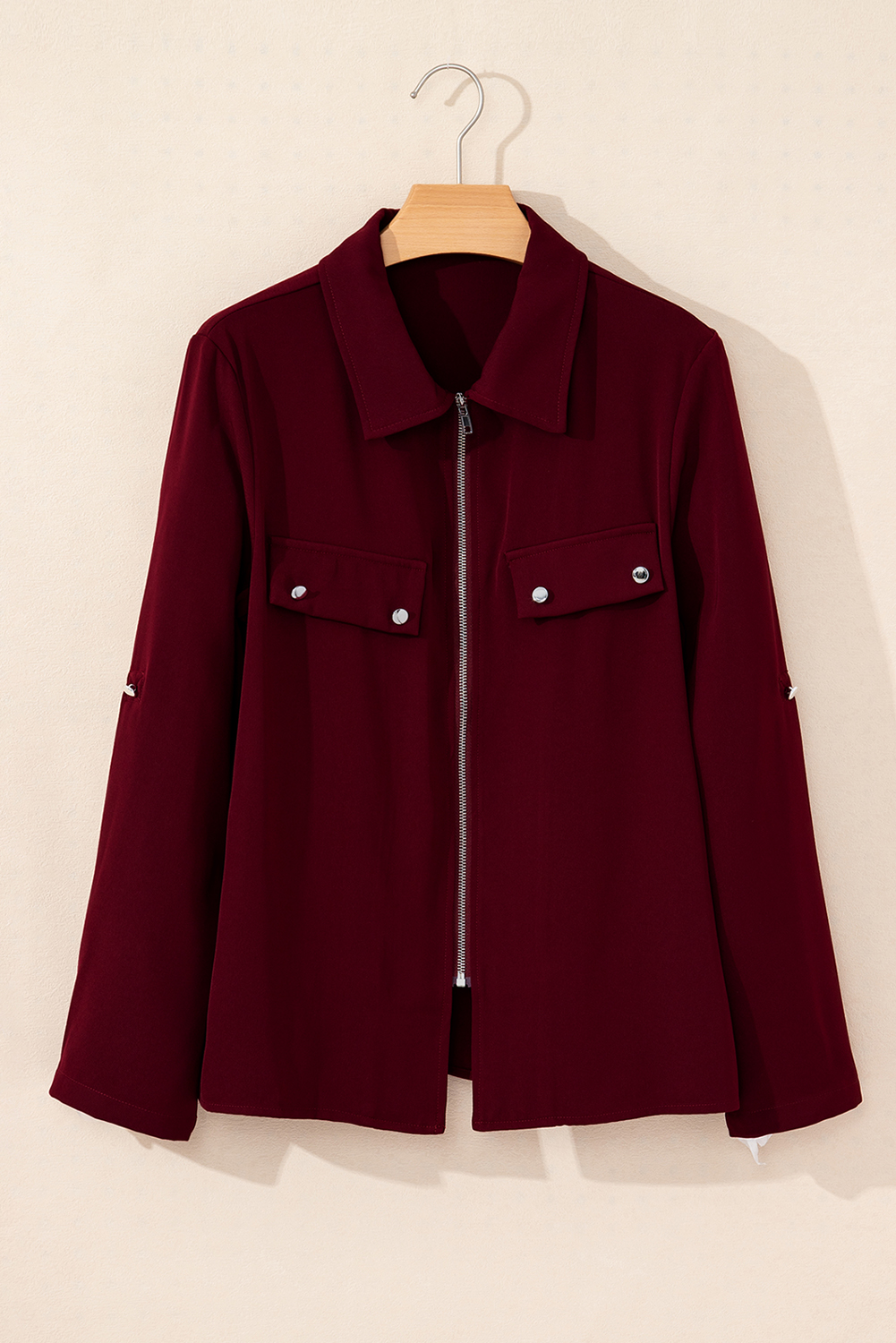Stylish Solid Color Zip Up Jacket for Women - Perfect for Fall & Daily Wear - Detail View 3 Stylish Solid Color Zip Up Jacket for Women - Perfect for Fall & Daily Wear - Detail View 3